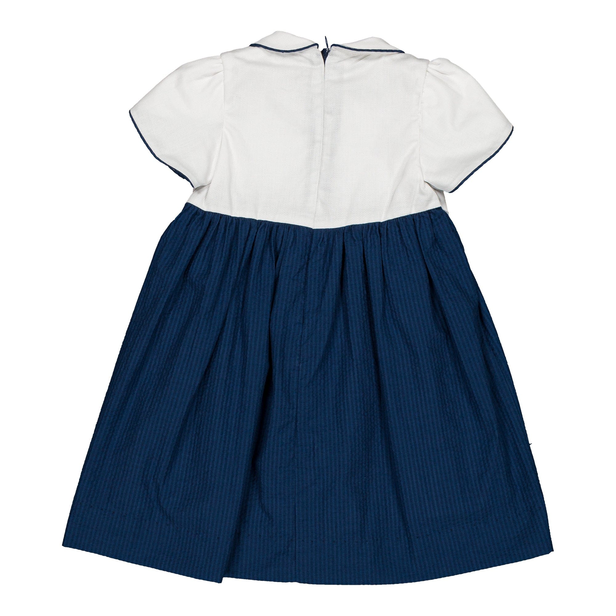 Célestine, robe, en  seersucker bleu marine