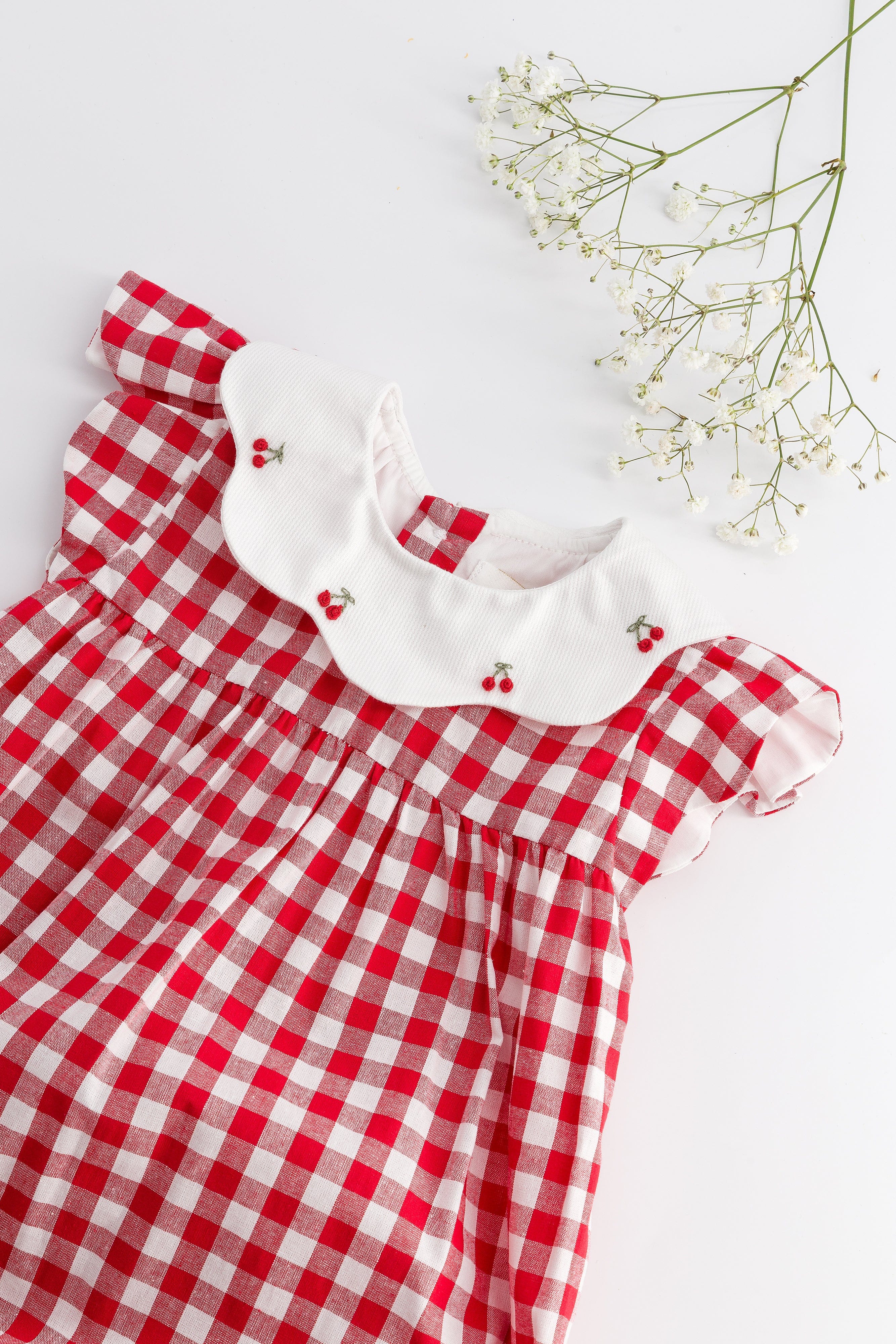 Charlotte, girl romper, in  Medium red gingham