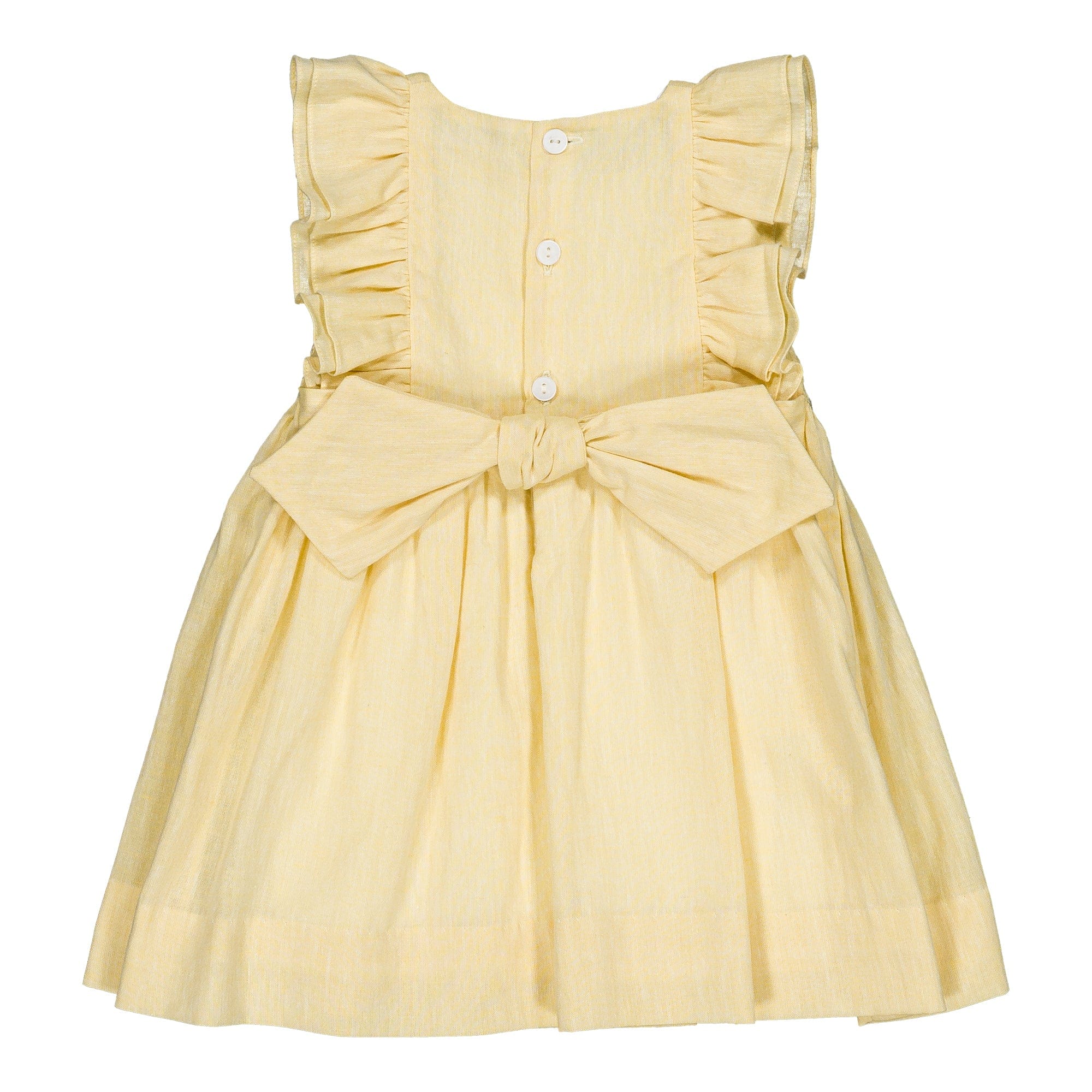 Clarisse, robe smockée, en coton-lin jaune