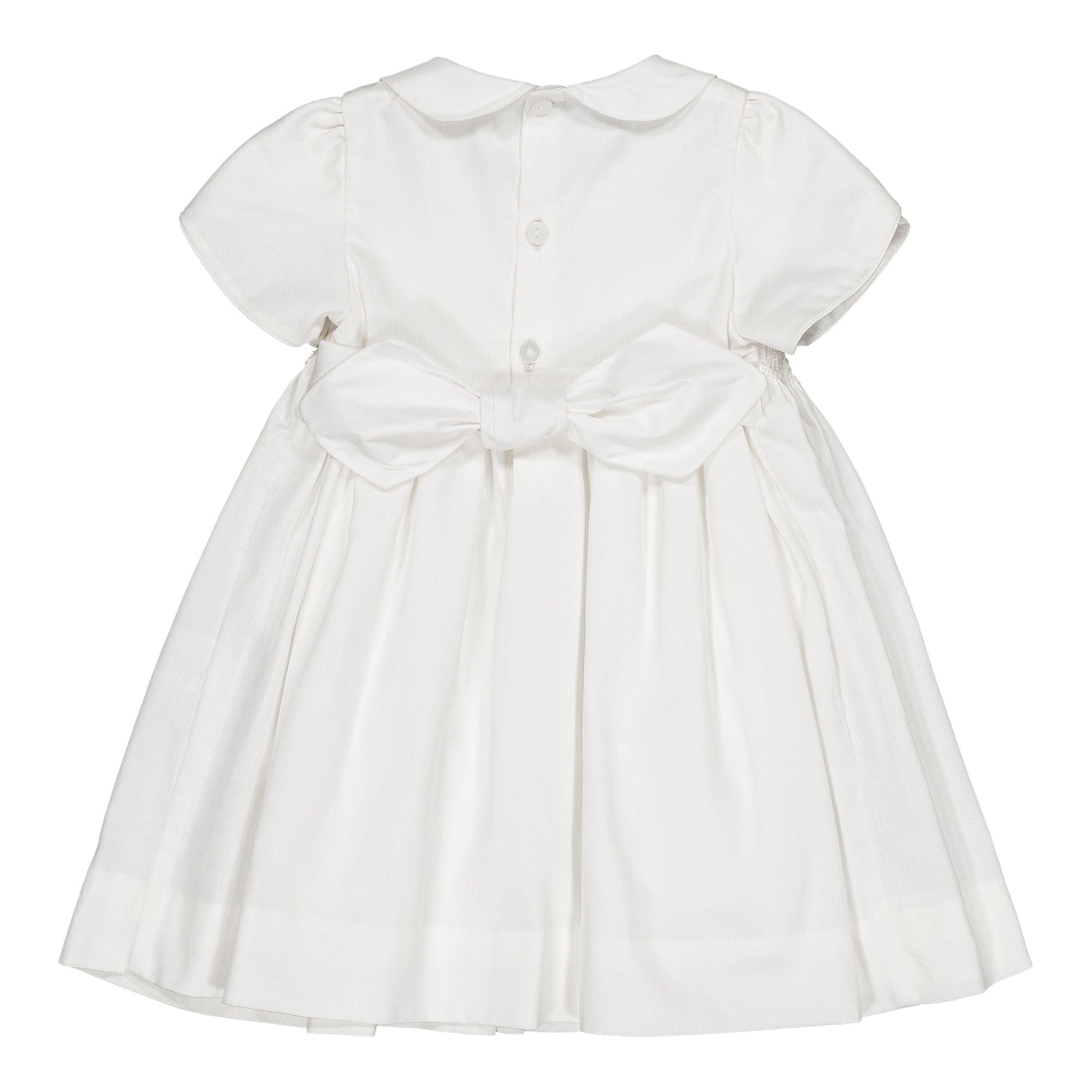 Clémence, robe smockée, en  piqué de coton blanc