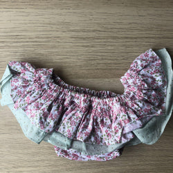 Clothilde, Culotte de bain à double volants imprimé fleuri rose