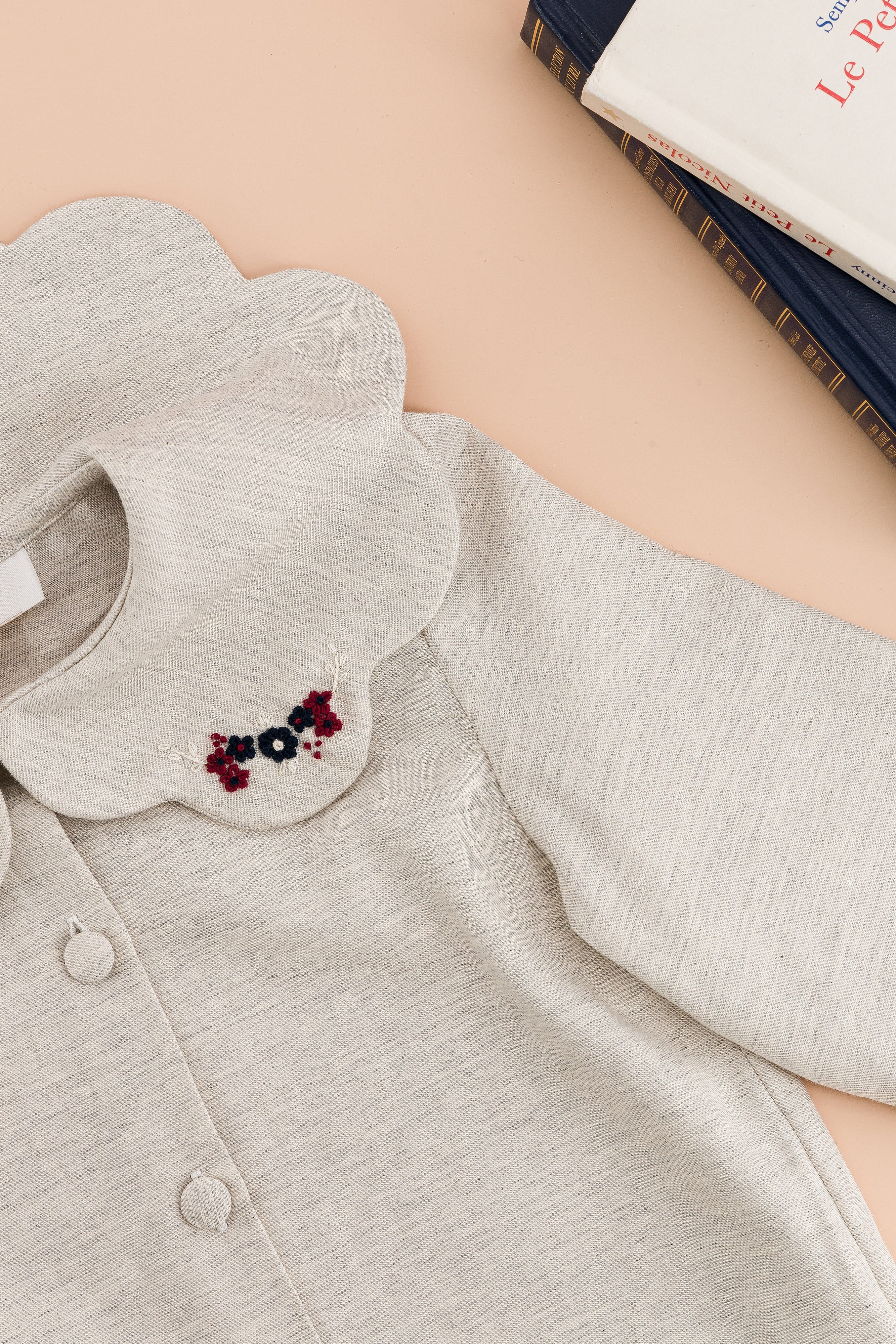 Colette BL, blouse fille en twill de coton gris chiné