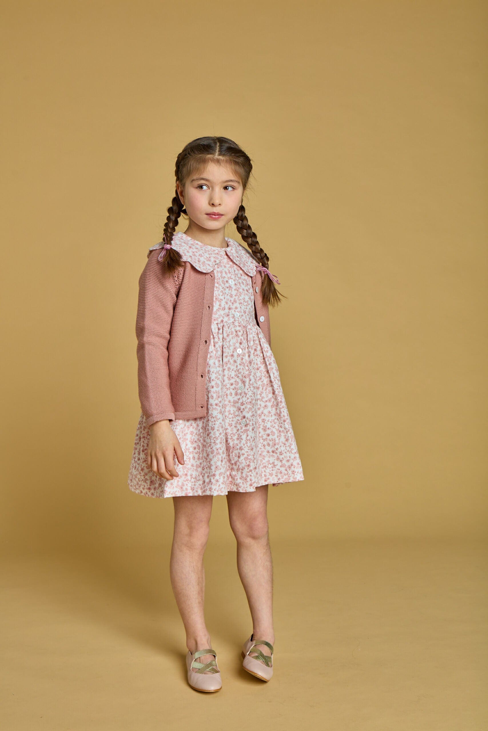 Colette, robe imprimé vieux rose