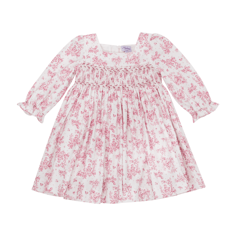 Divine, Robe création exclusive Kidiwi en toile de jouy smockée sur le devant et le dos