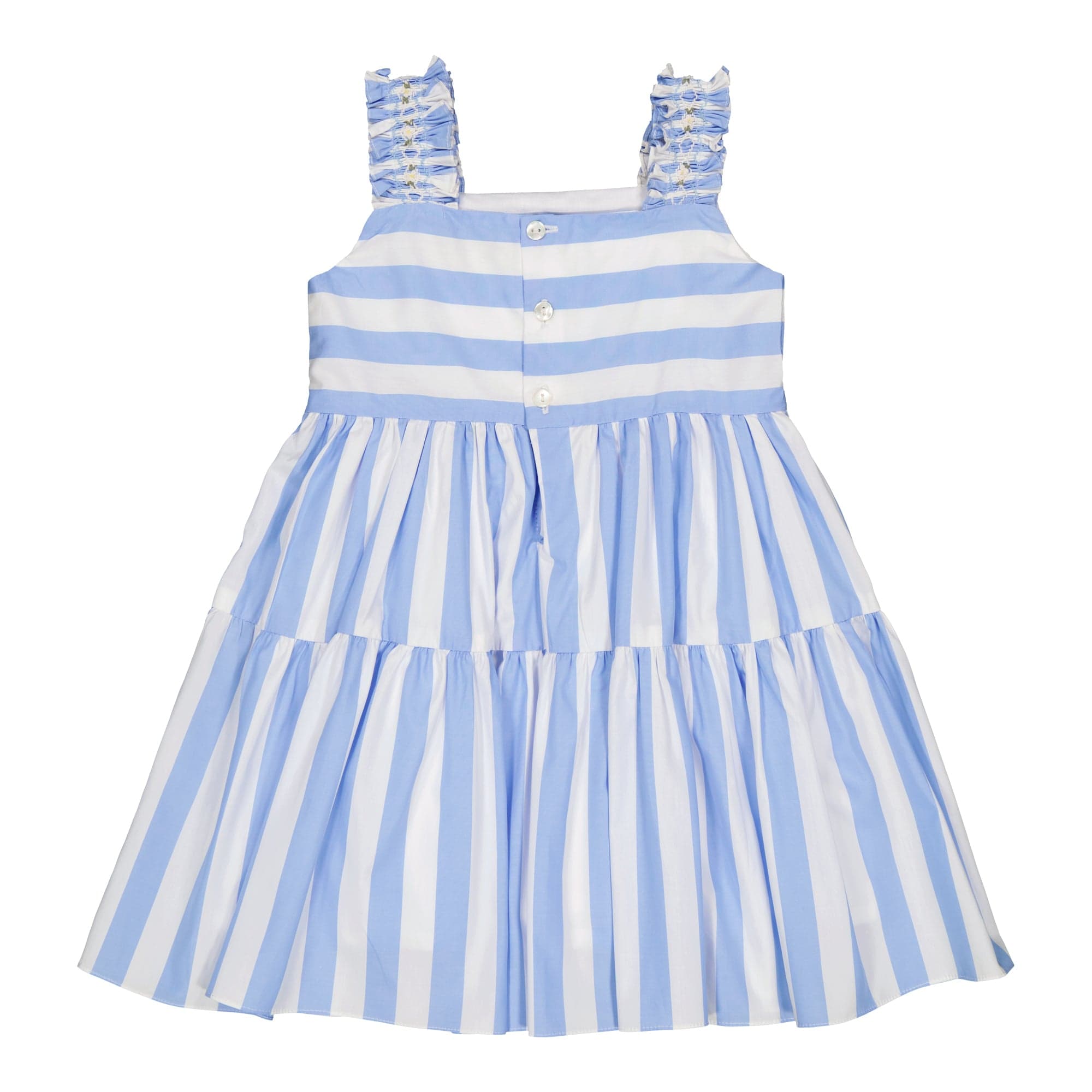 Donatella, robe à smocks à larges rayures bleues