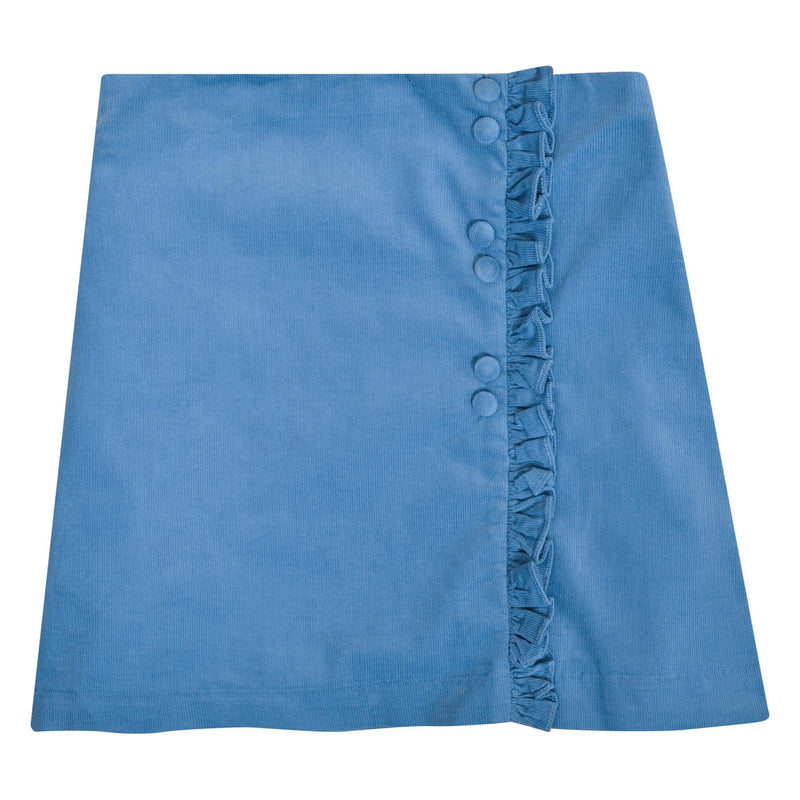 Dorothée, Jupe portefeuille à volants, en Velours côtelé bleu porcelaine - Dorothée, Ruffled wrap skirt, in Blue porcelaine corduroy