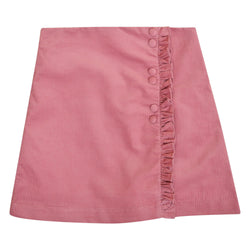 Dorothée, Jupe portefeuille à volants, en velours côtelé rose Marsala - Dorothée, Ruffled wrap skirt, in Marsala rose corduroy