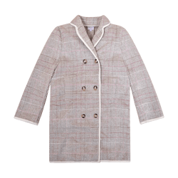 Edith, Manteau fille mi-long, en Tartan Beige avec de la laine - Edith, Mid-length girl's coat, in Beige Tartan with wool
