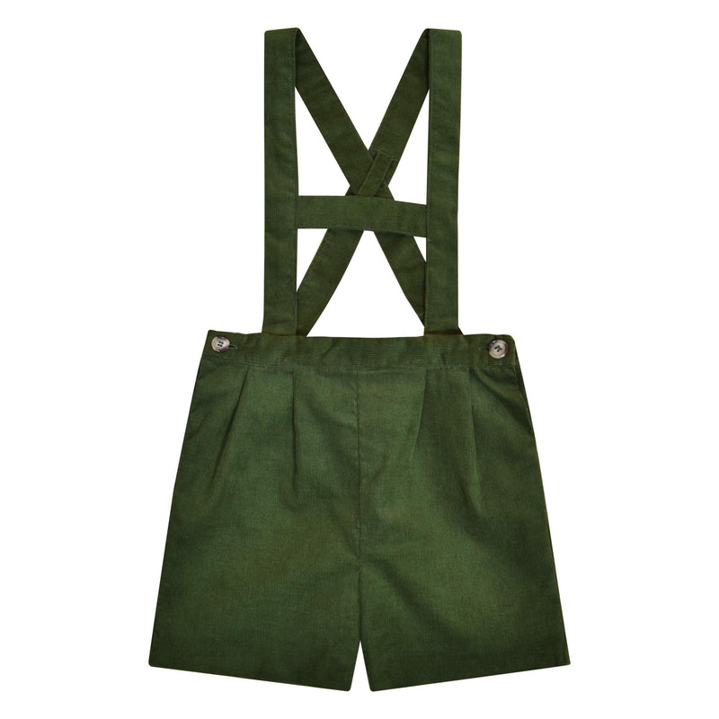 Elias, Boy's high bar dungarees H, in Olive corduroy