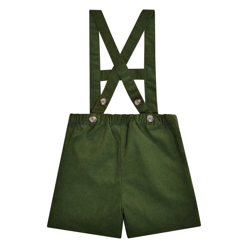 Elias, Boy's high bar dungarees H, in Olive corduroy