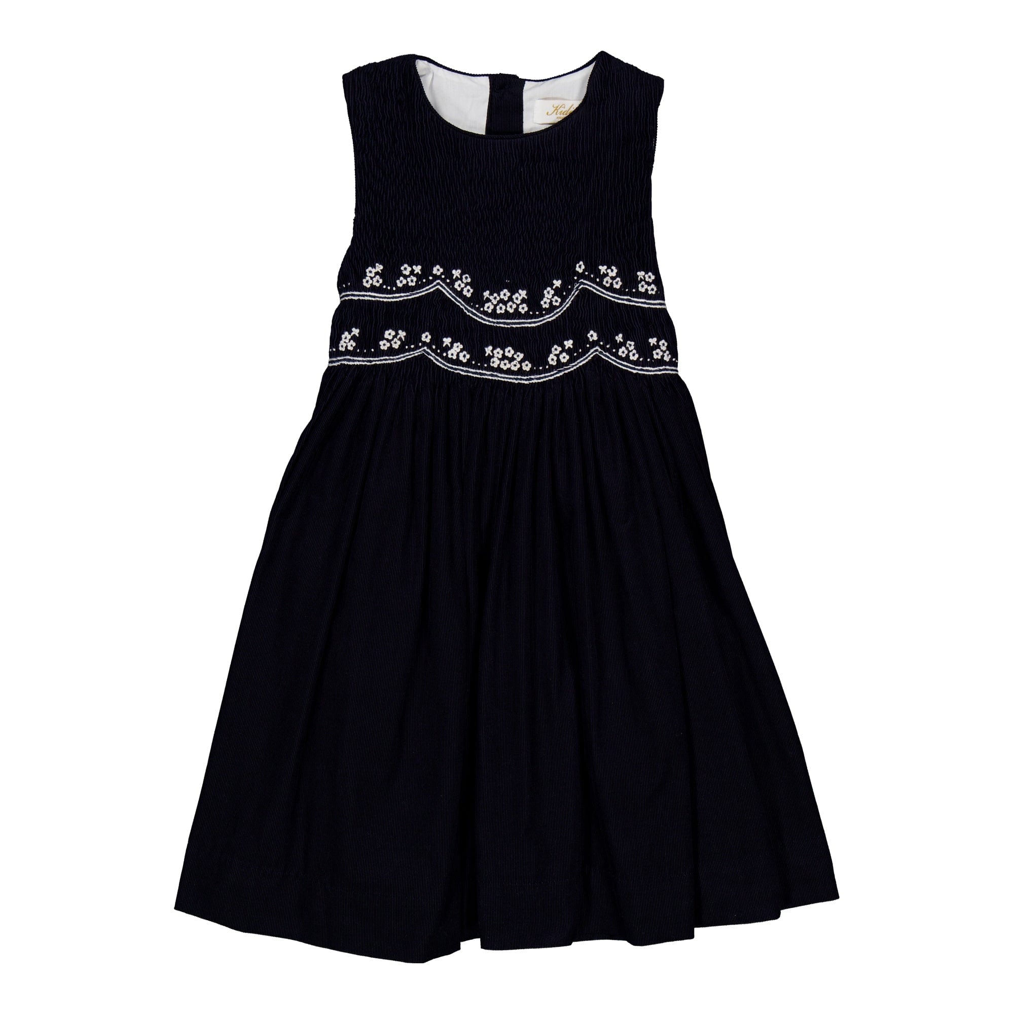 Emma, robe chasuble smockée, en velours côtelé marine