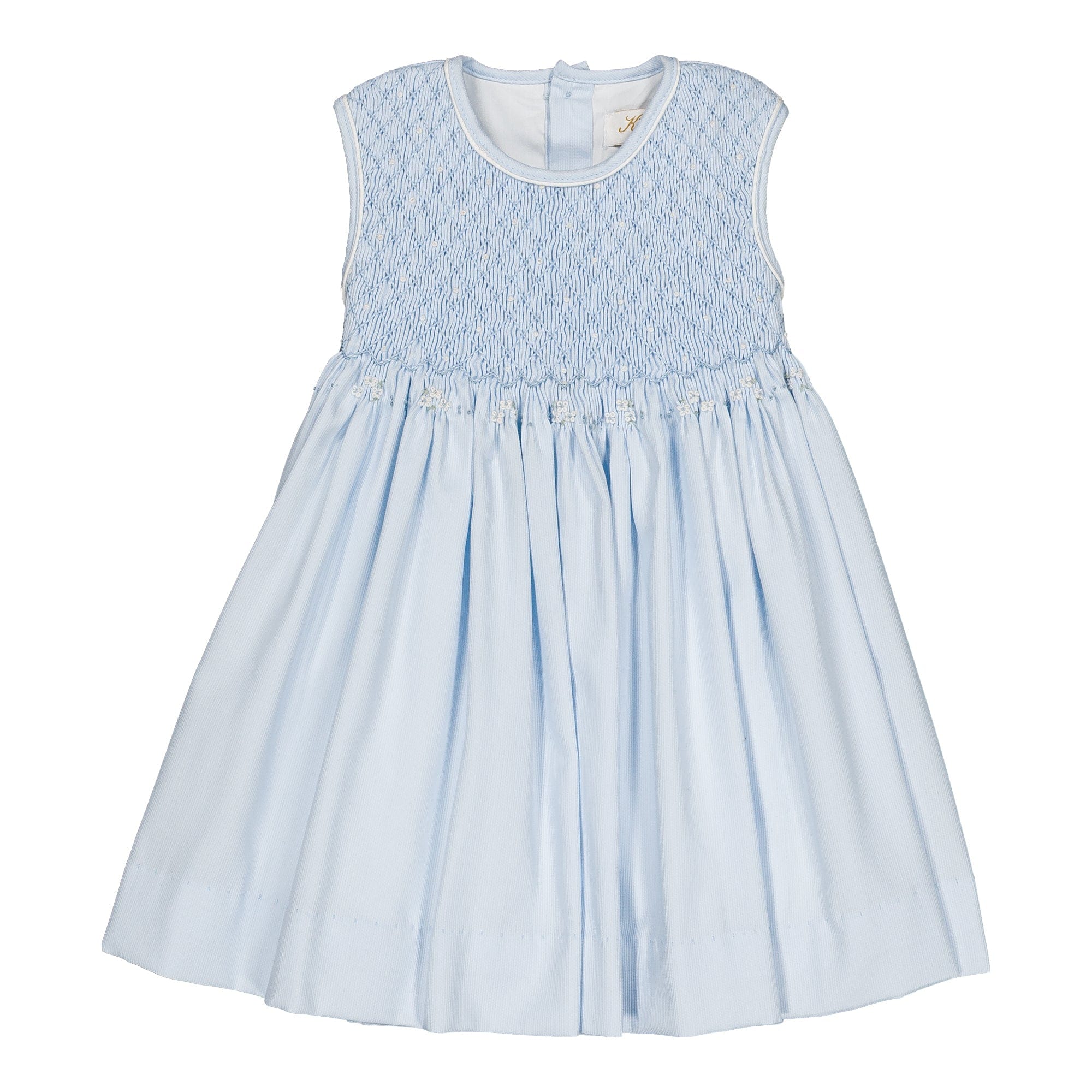 Emma, robe smockée, en  piqué bleu céleste