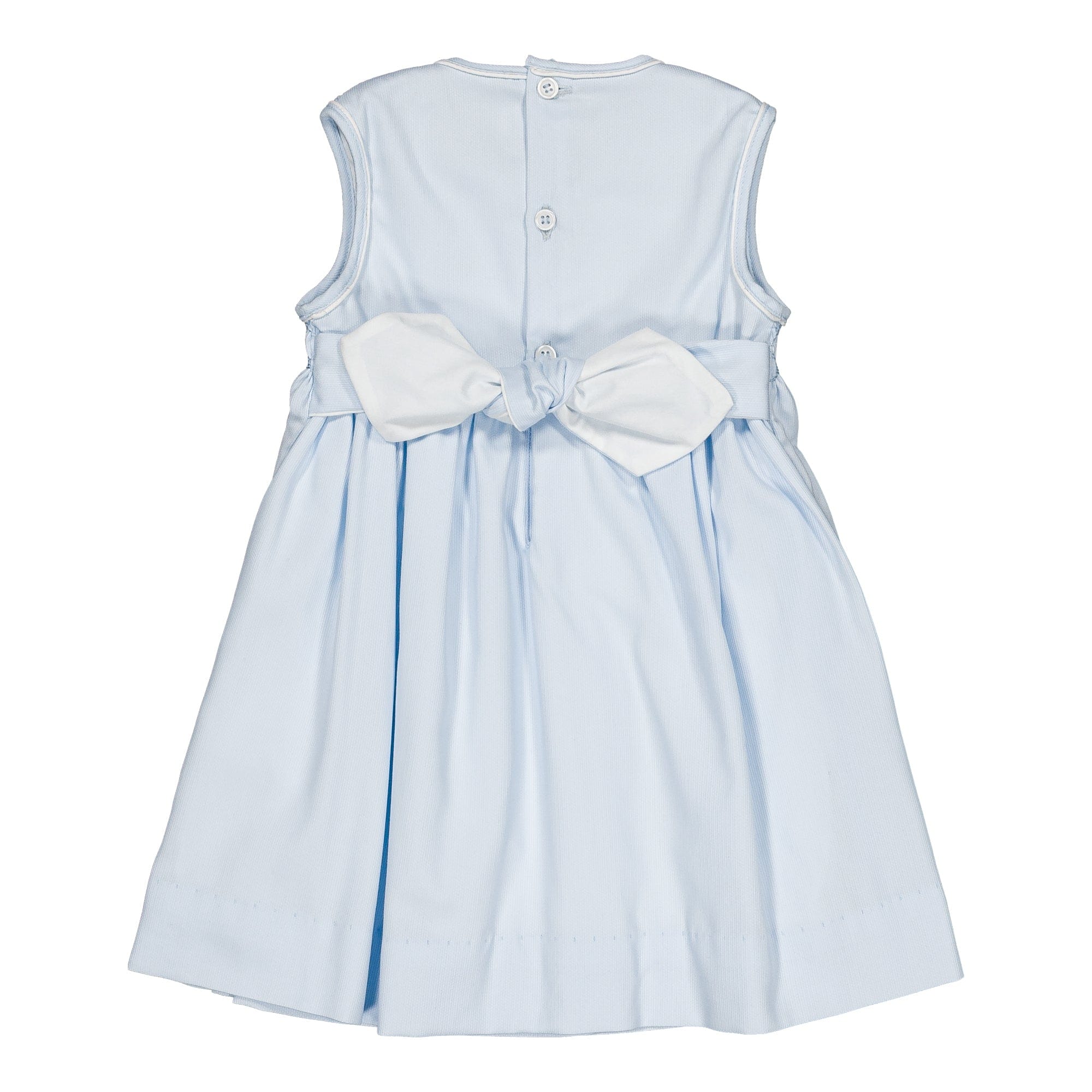 Emma, robe smockée, en  piqué bleu céleste