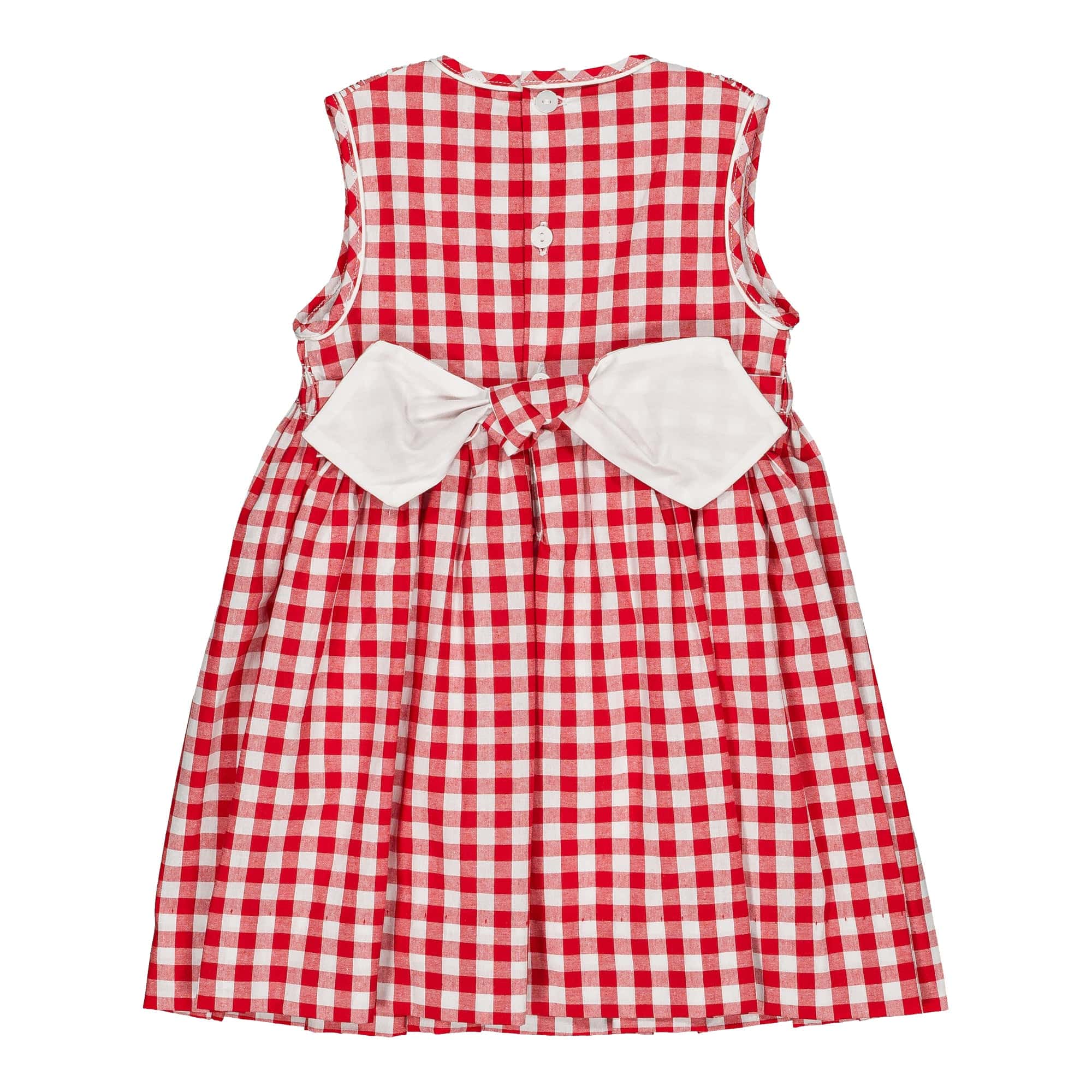 Emma, robe smockée, en  vichy rouge moyen