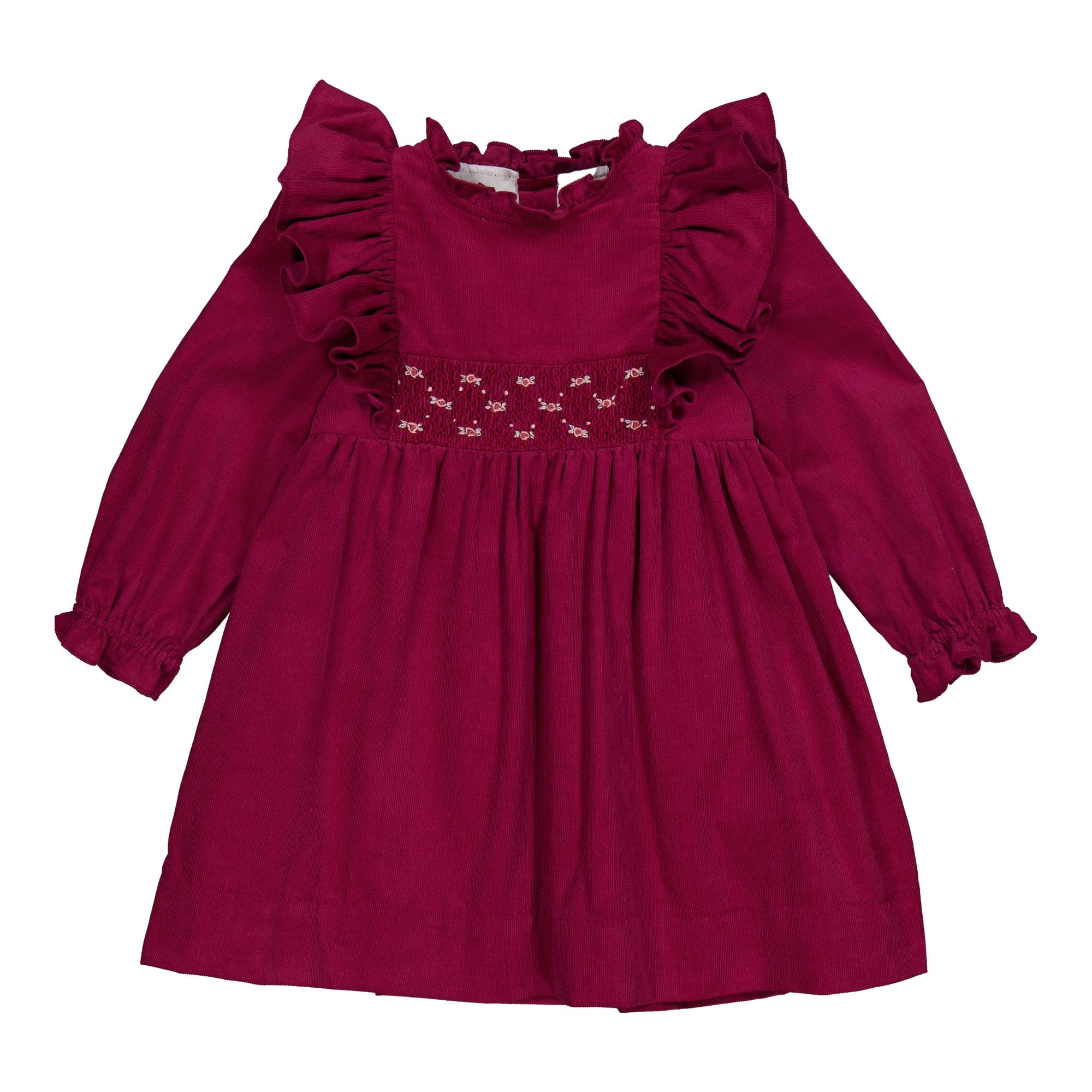 Enola, robe smockée en velours côtelé bordeaux