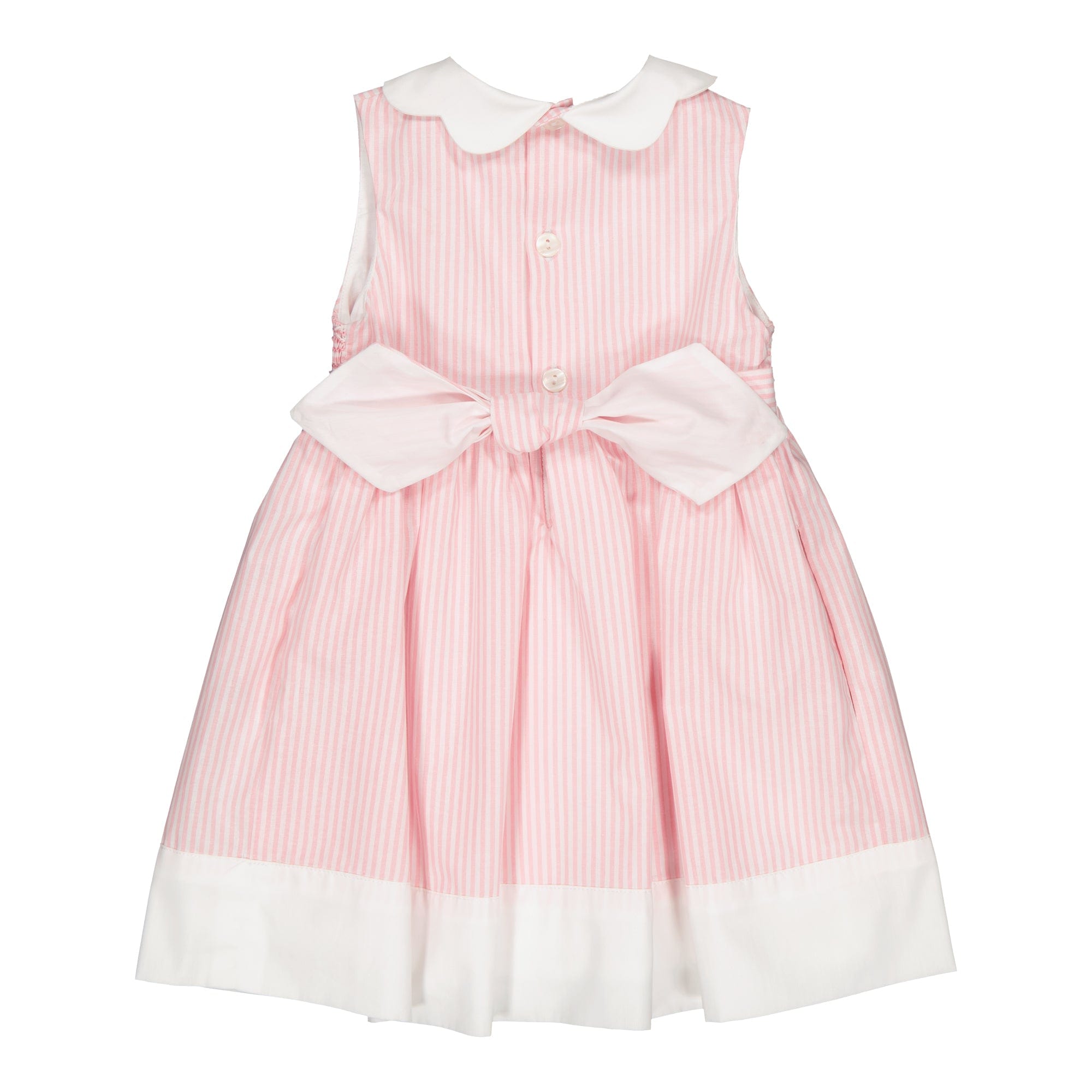 Flora, robe à smocks à rayures roses 3mm