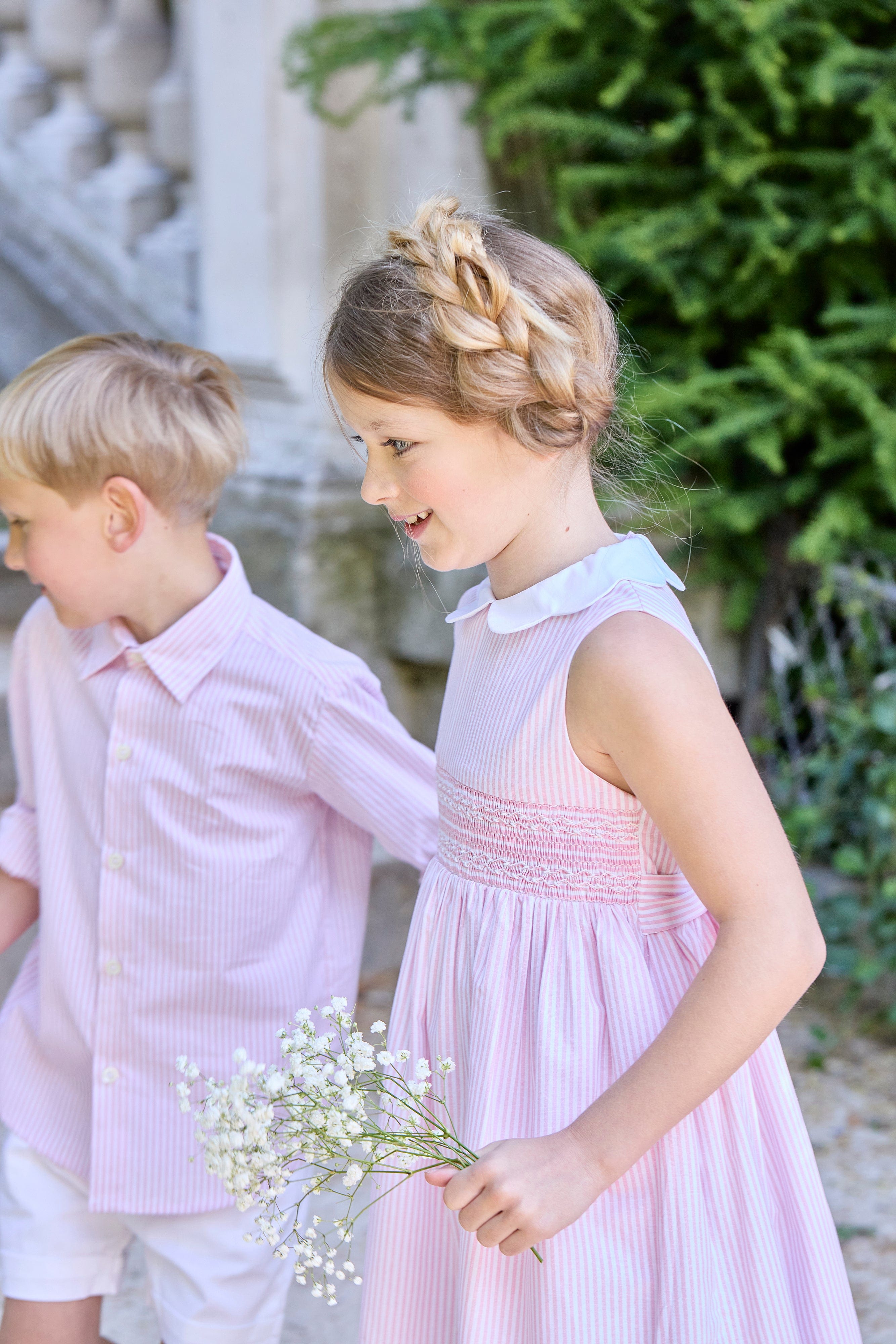 Flora, robe à smocks à rayures roses 3mm