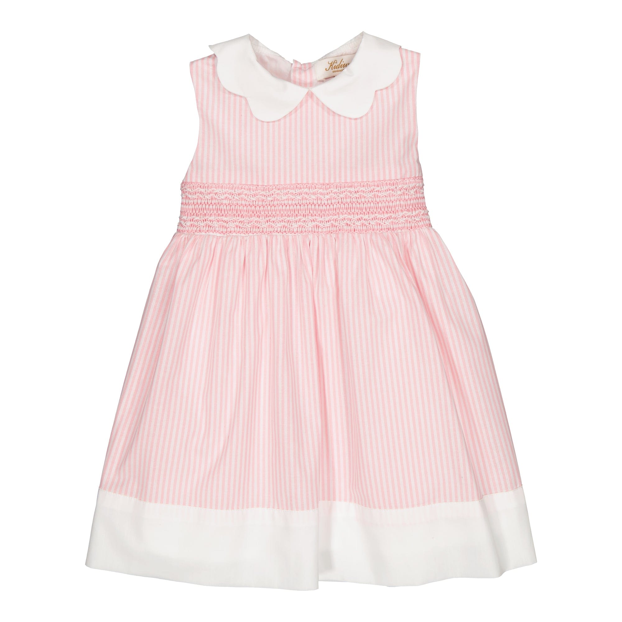 Flora, robe à smocks à rayures roses 3mm
