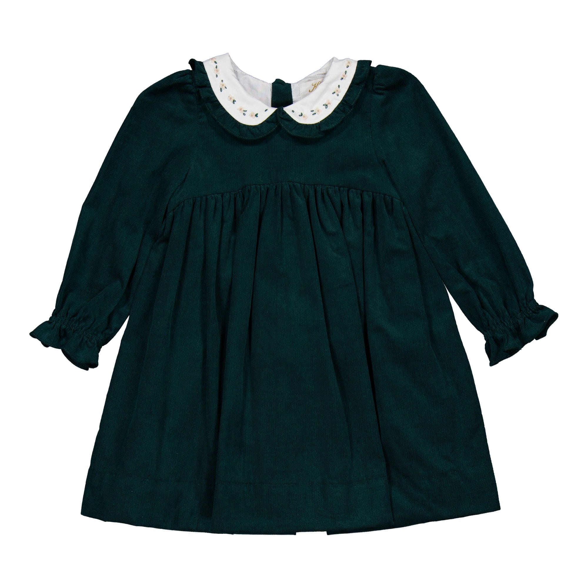 Gaïa, robe en velours cotelêt vert pin