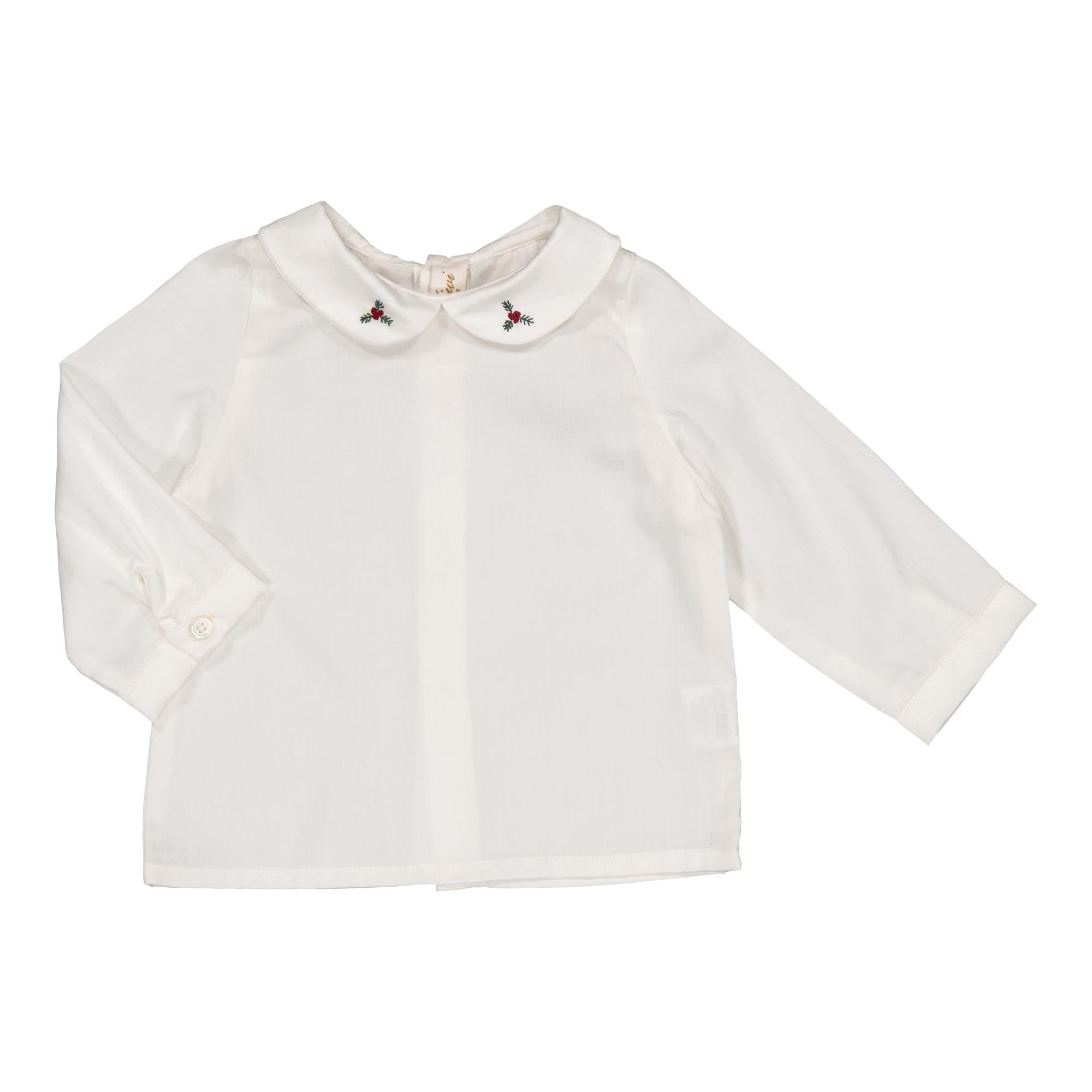 Harry, blouse en twill blanc cassé, broderie houx