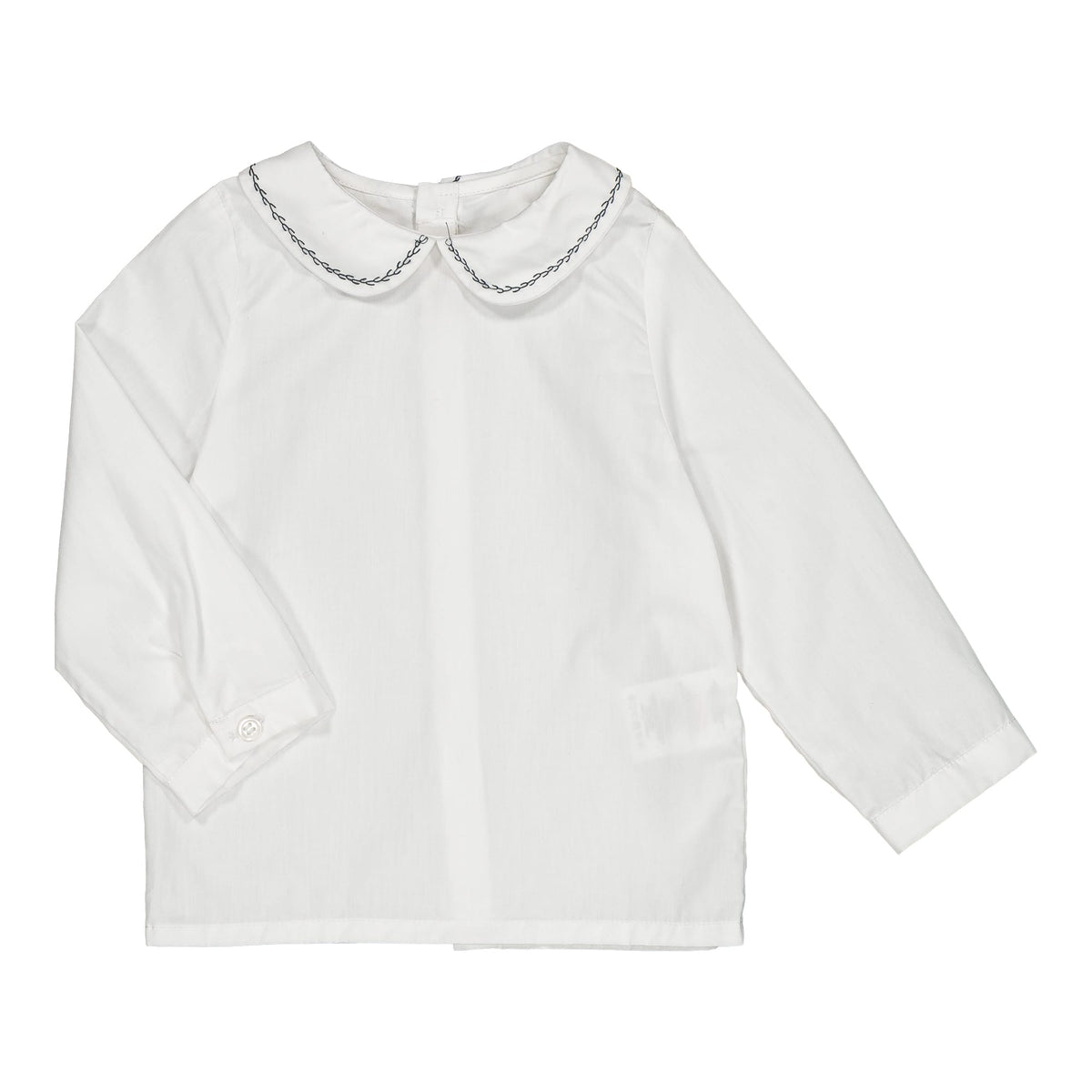 Harry, Blouse pour garçon, en popeline blanche avec broderie bleu marine.