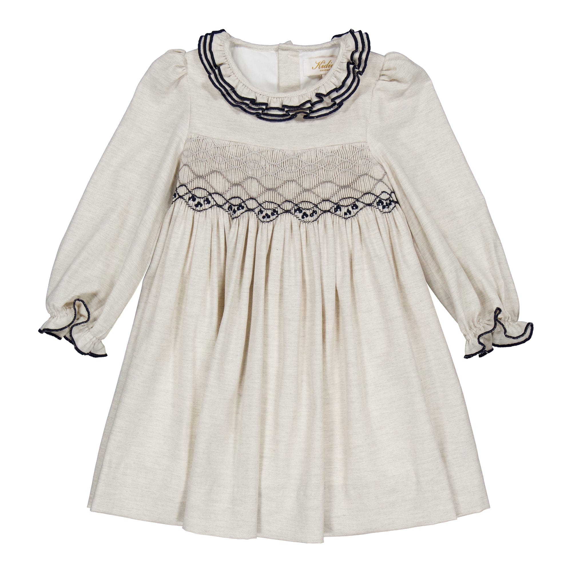 Hars ML, robe smockée en twill de coton biologique gris chiné