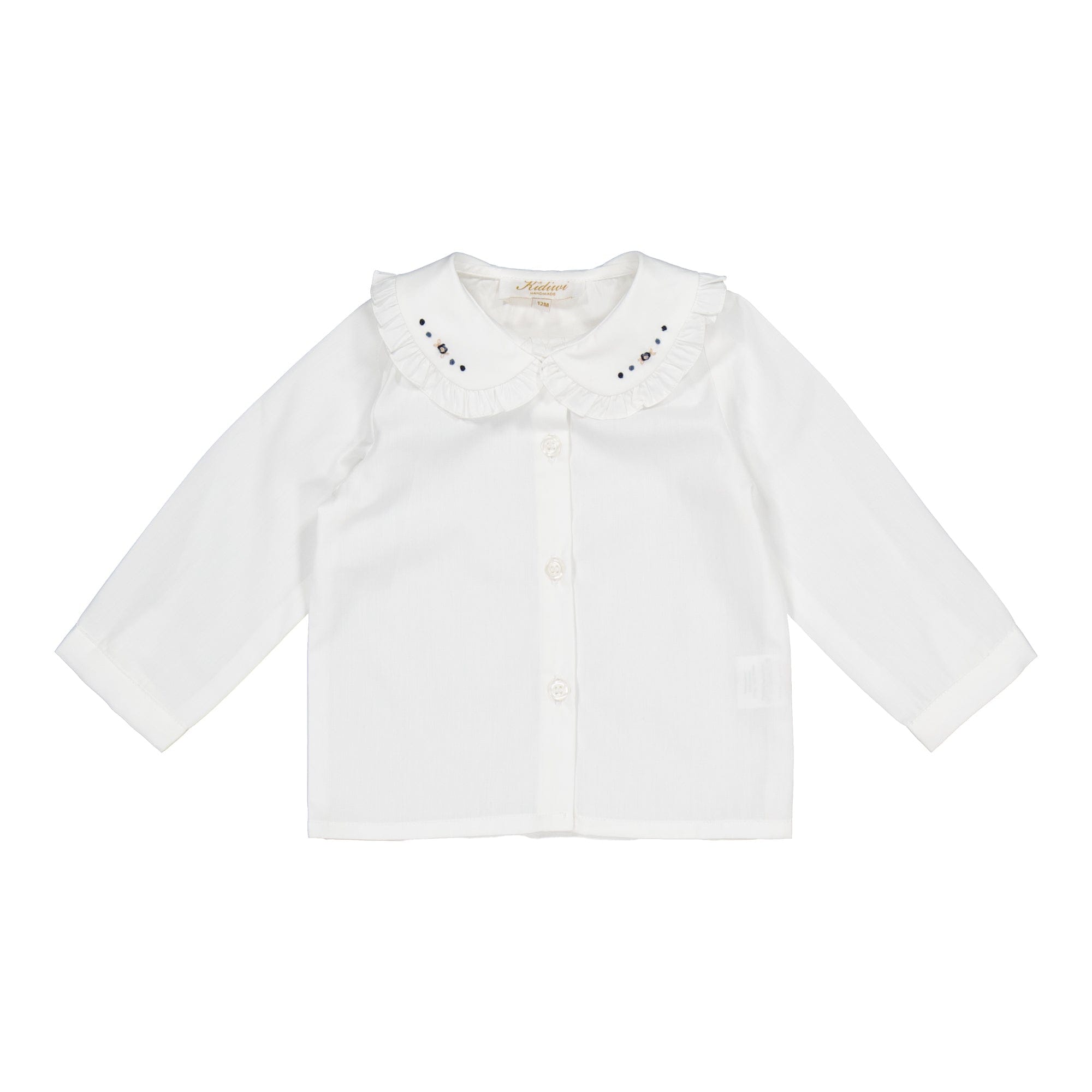Hélena, blouse fille en popeline blanche et broderies marine