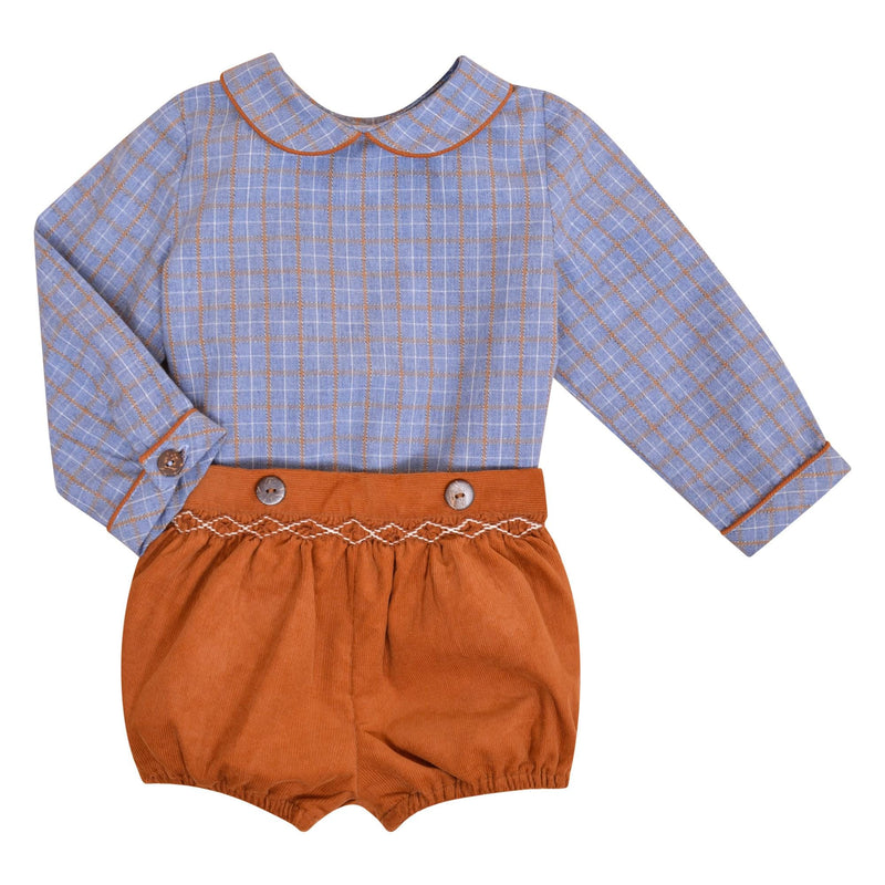 Jack, Bloomer bébé, taille smockée et bretelles amovibles, en velours côtelé Cannelle - Jack, Baby bloomer, smocked waist and removable straps, in Cinnamon corduroy