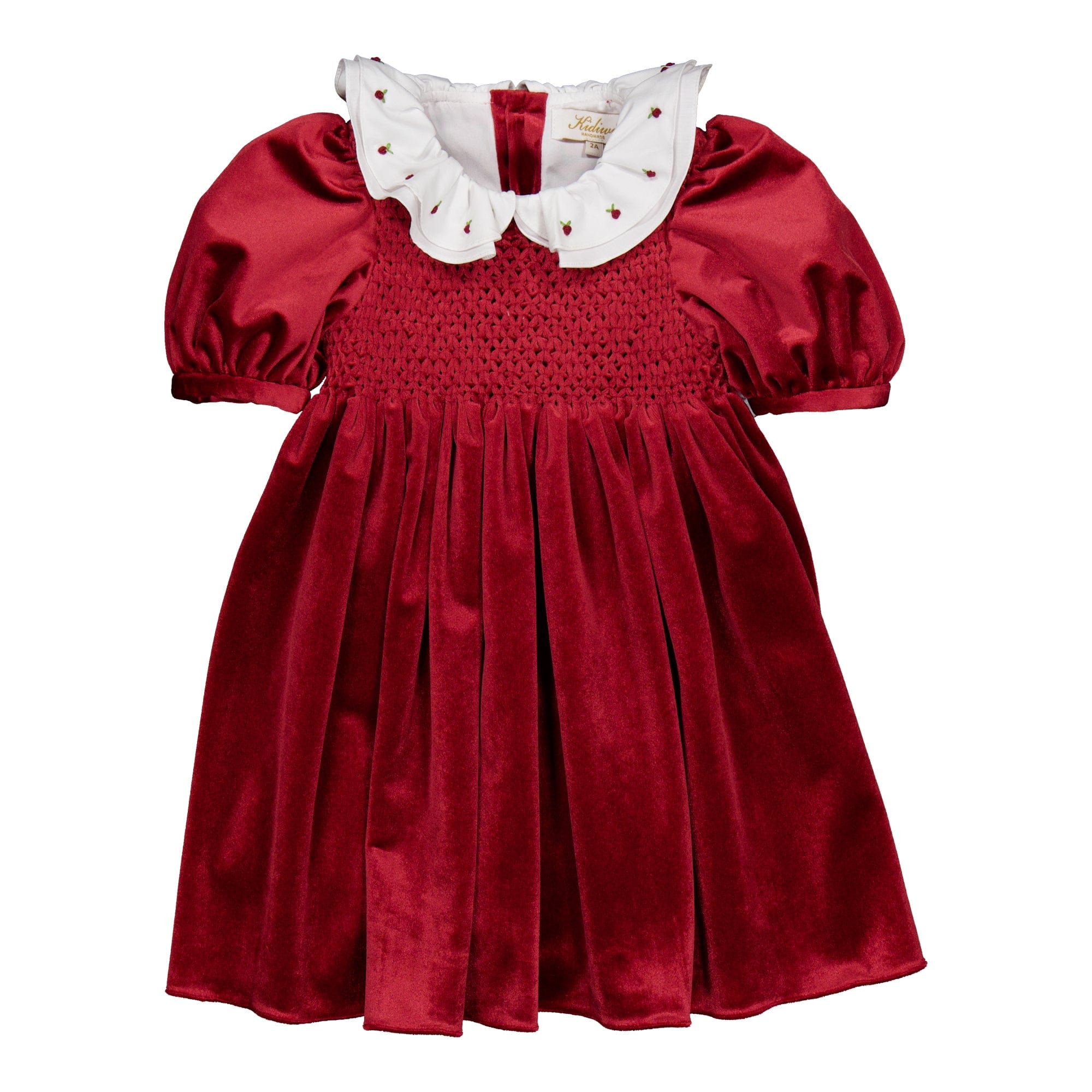 Joséphine, robe smockée, en velours bordeaux