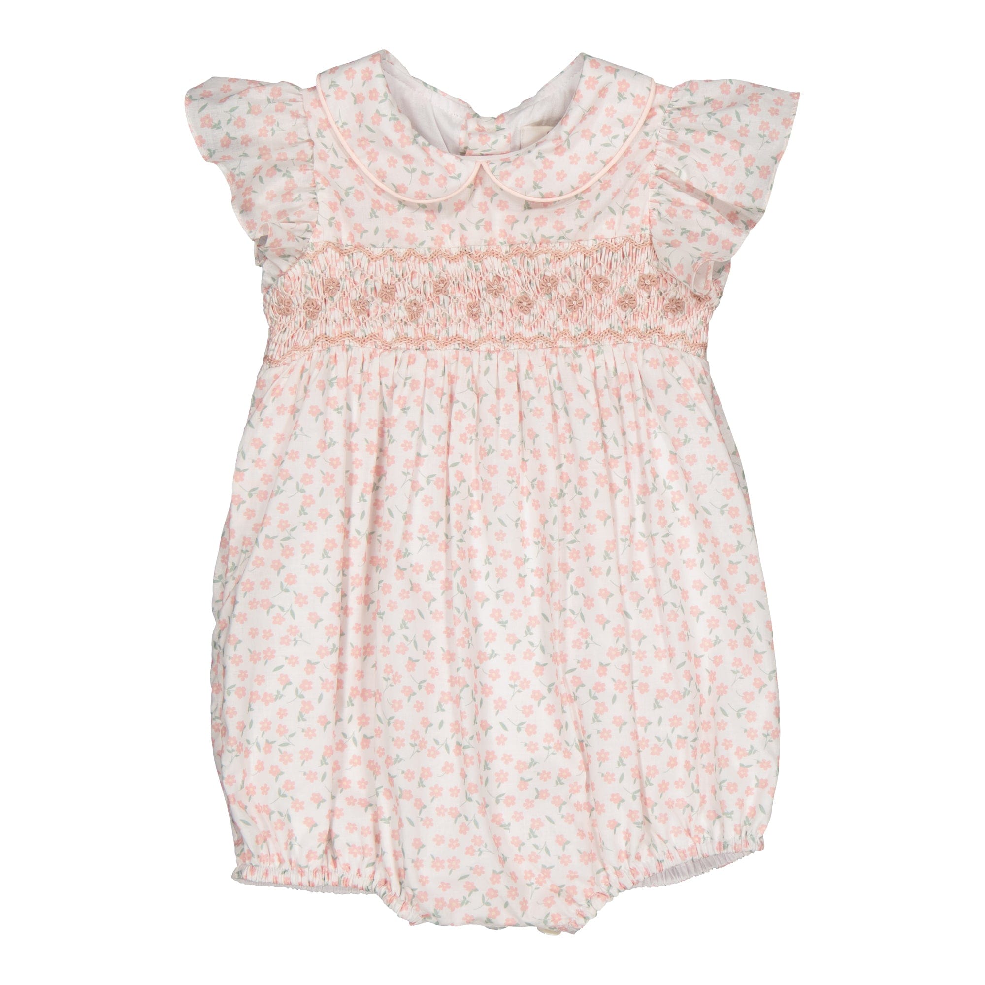 Julyne, barboteuse smockée, imprimé rose pâquerette