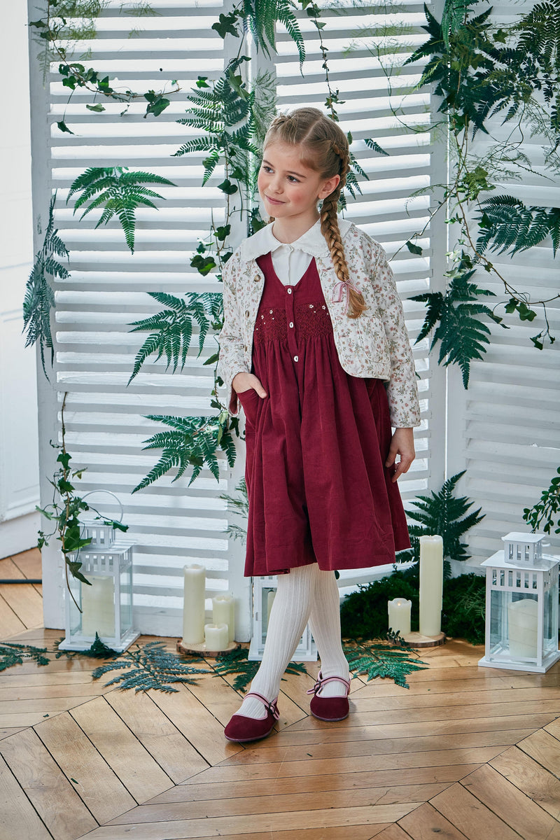 Lily, Robe chasuble, col V, poches et ouverture devant, en velours côtelé bordeaux - Lily, Pinafore dress, V-neck, pockets and front opening, in Bordeaux corduroy