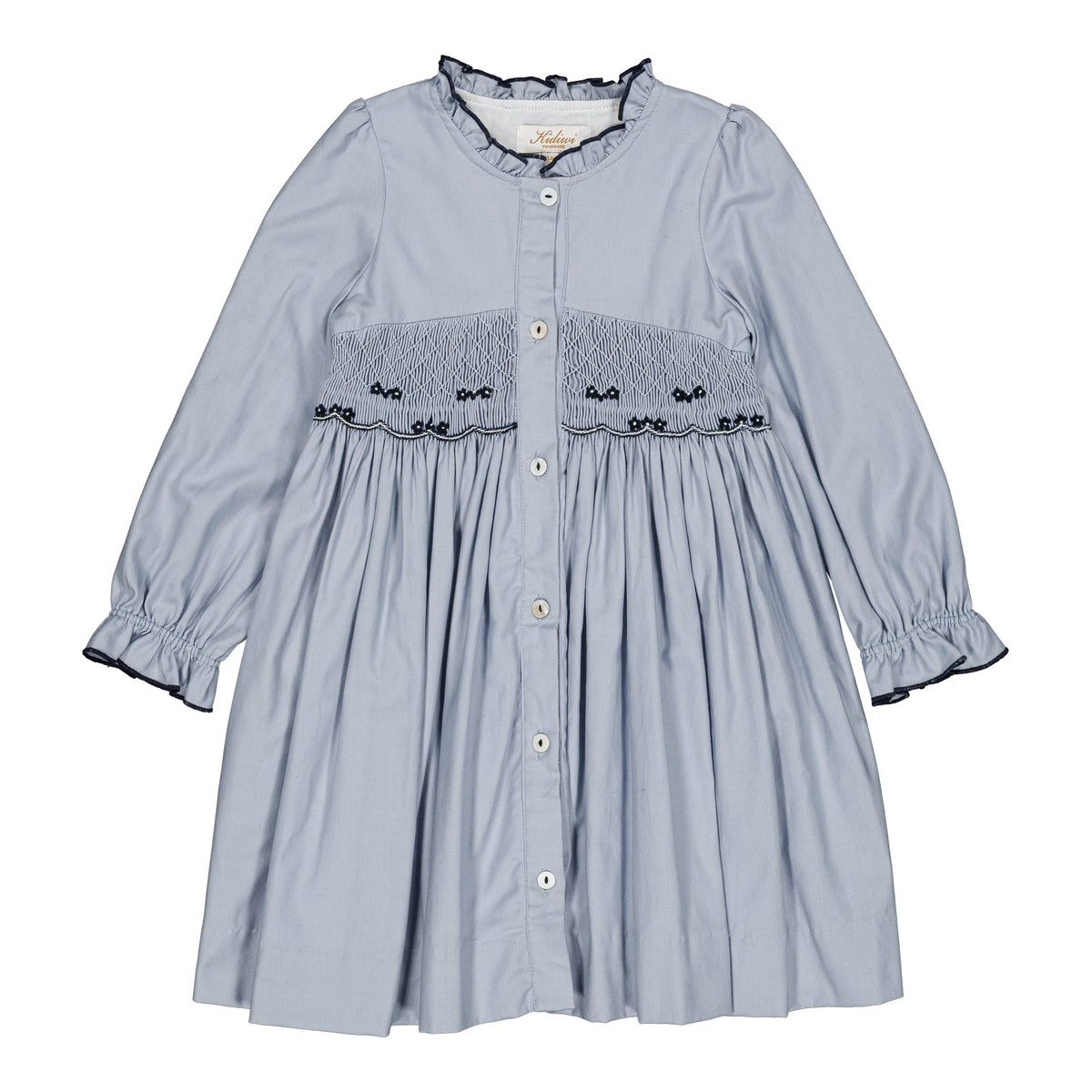 Lola, Robe smockée pour fille de coton bleu