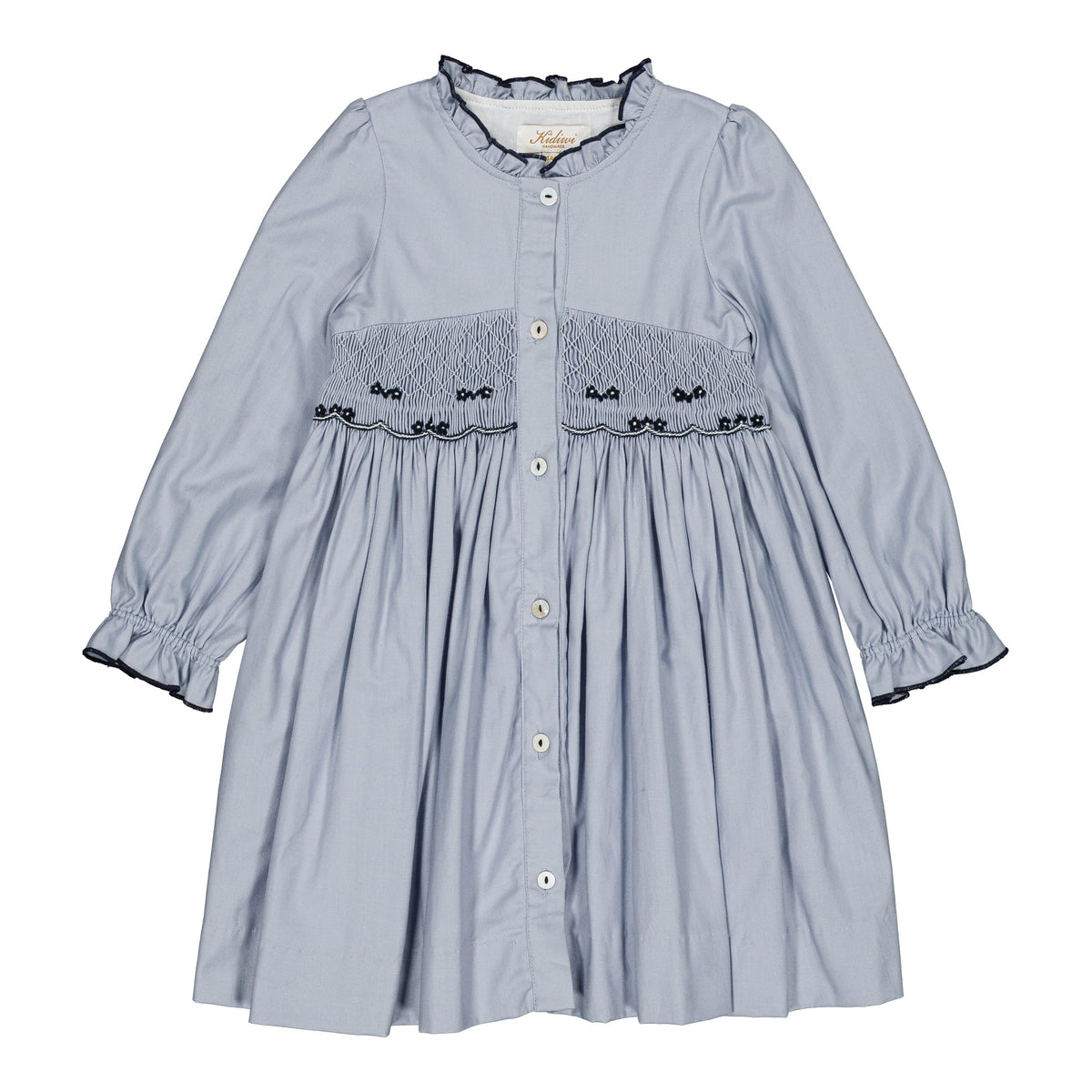 Lola, Robe smockée pour fille de coton bleu