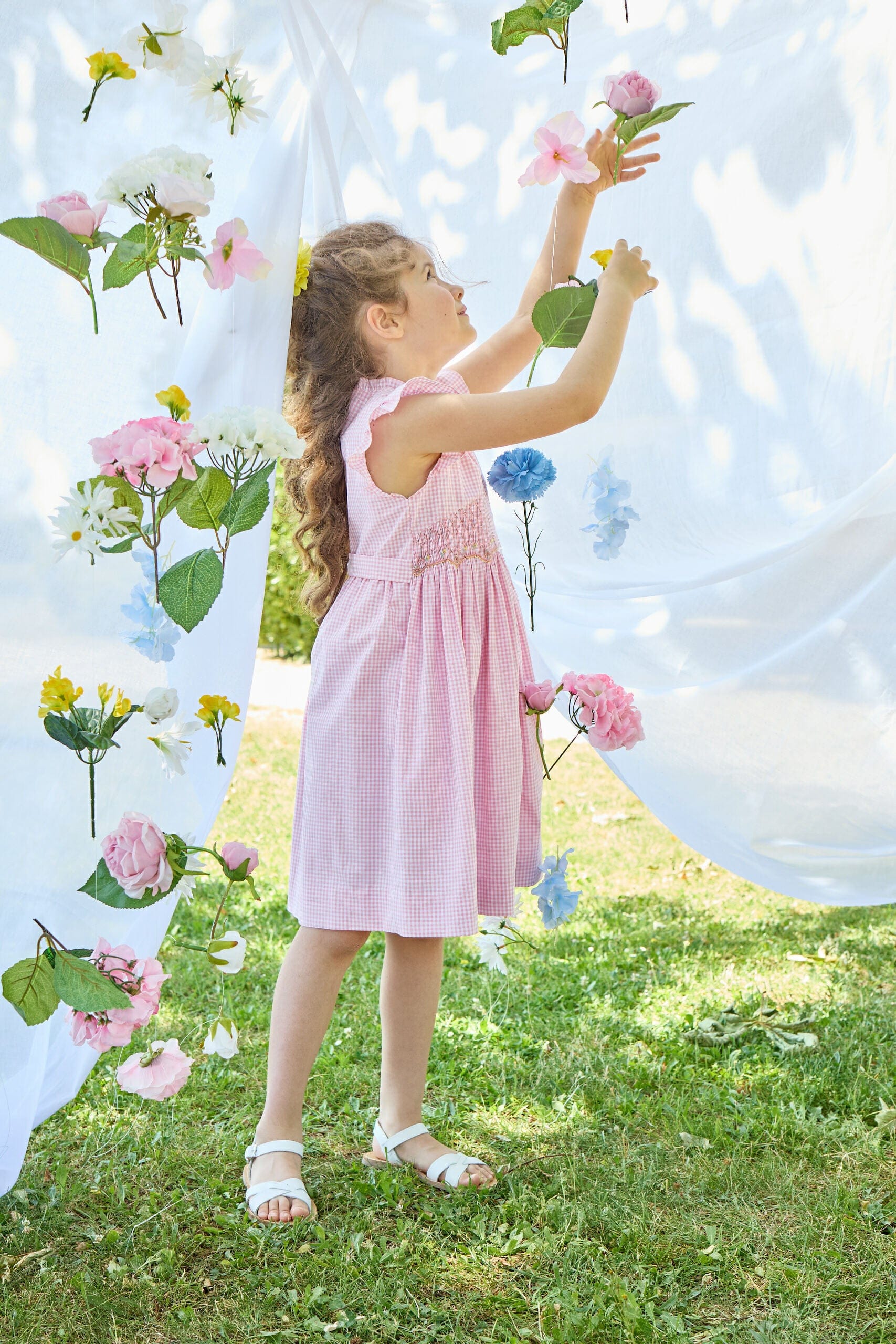 Lolyne, smocked dress, in  Candy pink small gingham