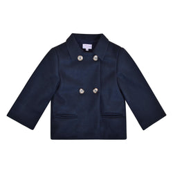 Lou, Manteau court unisexe, ouverture croisée, en Laine Marine