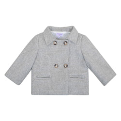 Lou, Manteau court unisexe, ouverture croisée, en Tartan Beige avec laine - Lou, Unisex short coat, double-breasted opening, in Beige Tartan with wool