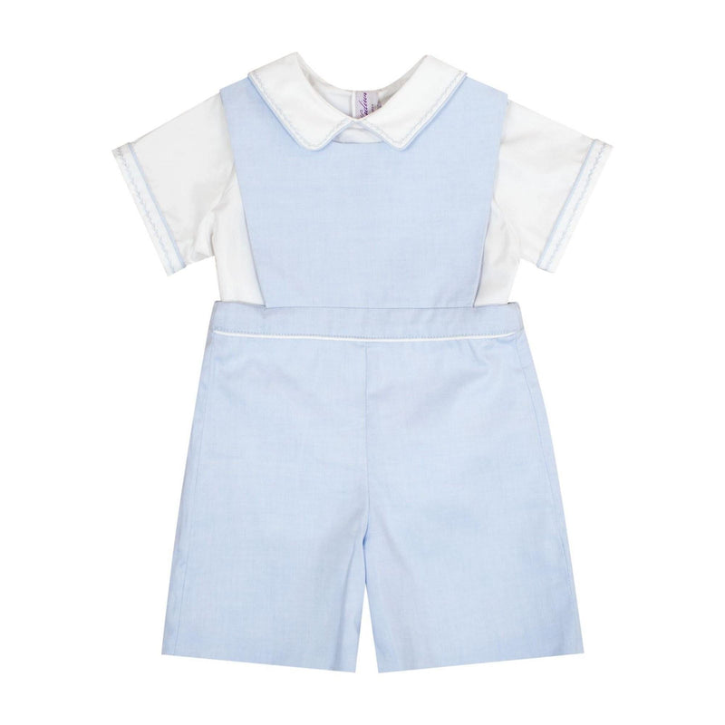 Lys,salopette garçon ouverture sur le haut avec 2 boutons pressions, en chambray ciel-boy's dungarees opening at the top with 2 press studs, in sky chambray