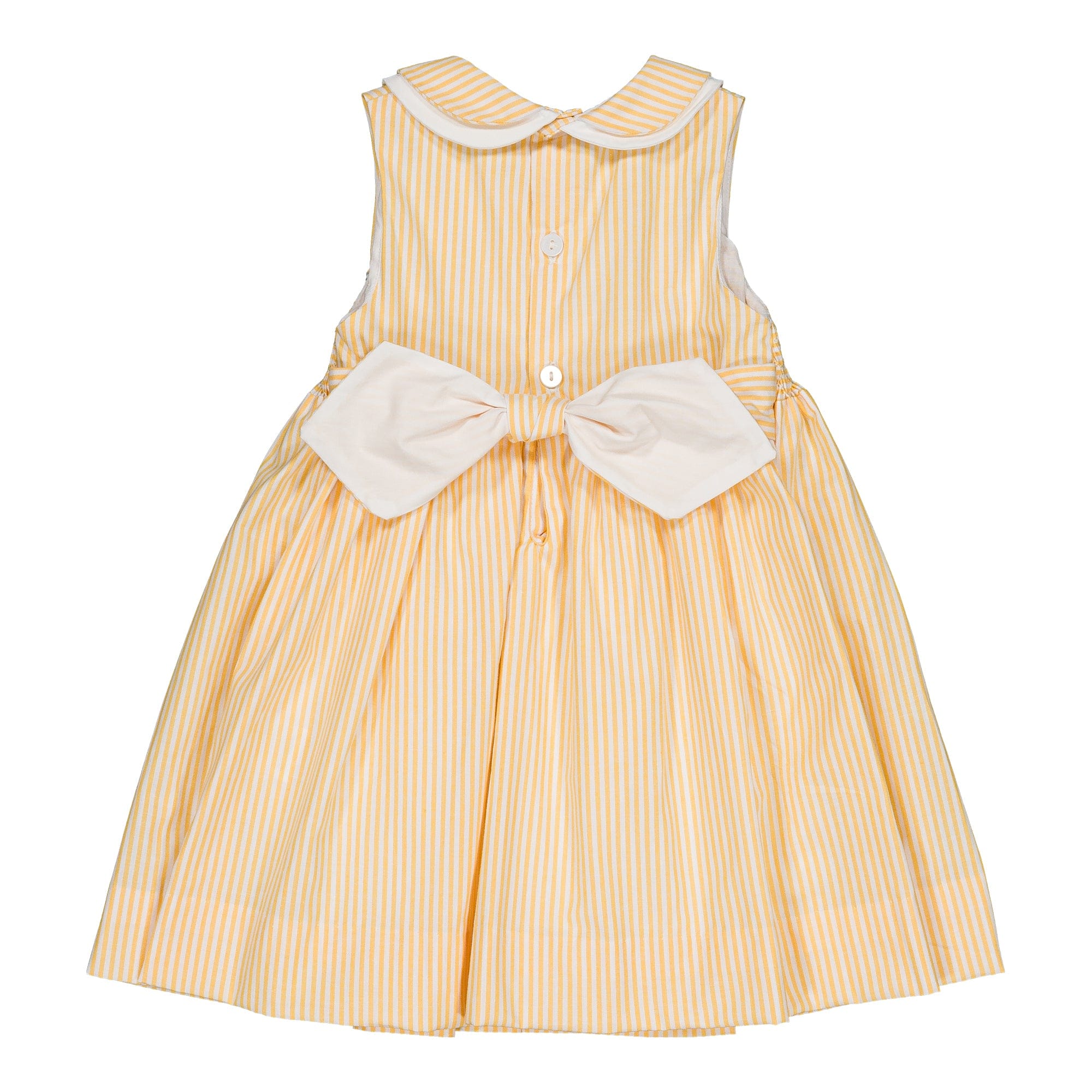 Maud, robe smockée, à petites rayures jaunes