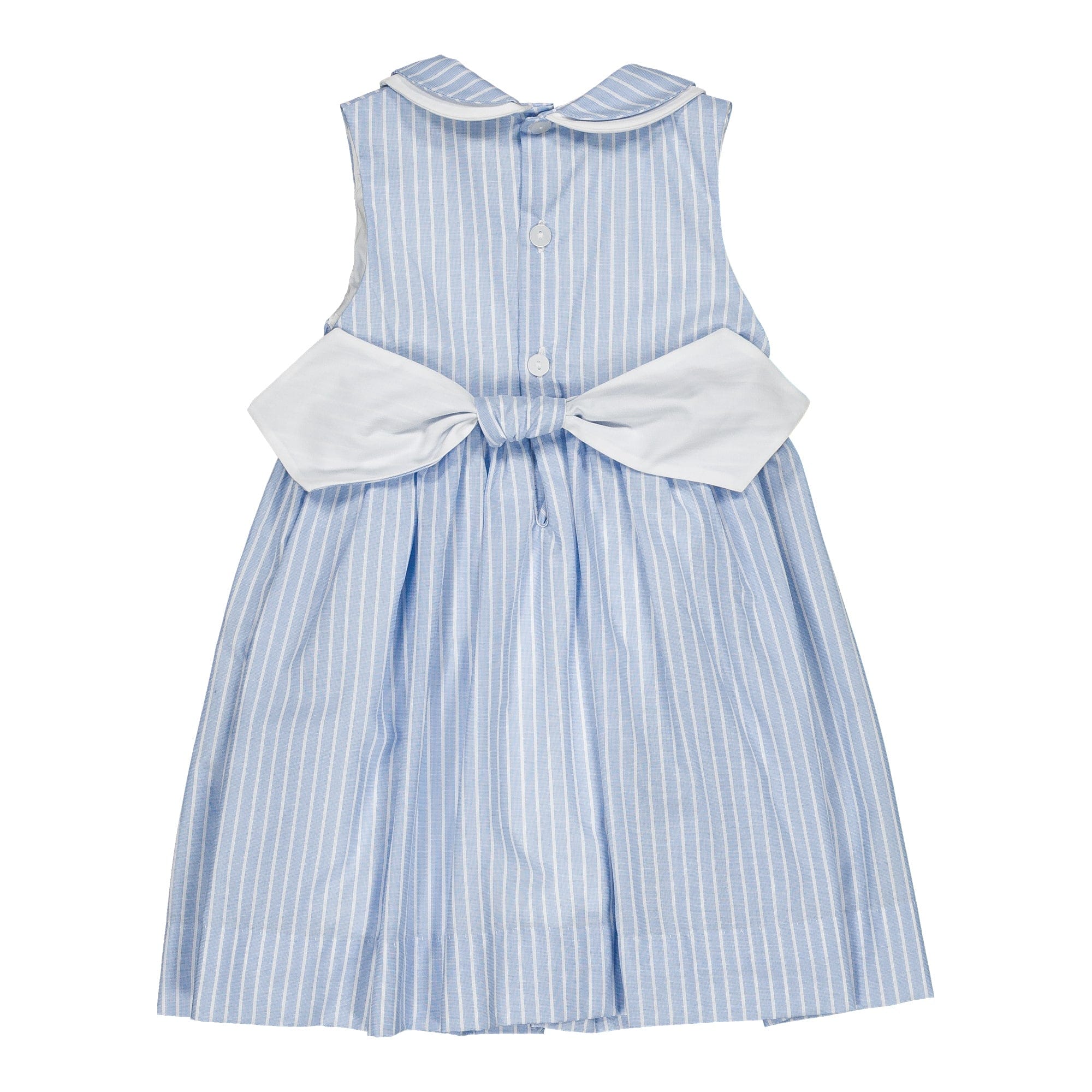 Maud, robe smockée, à rayures bleu bleuet