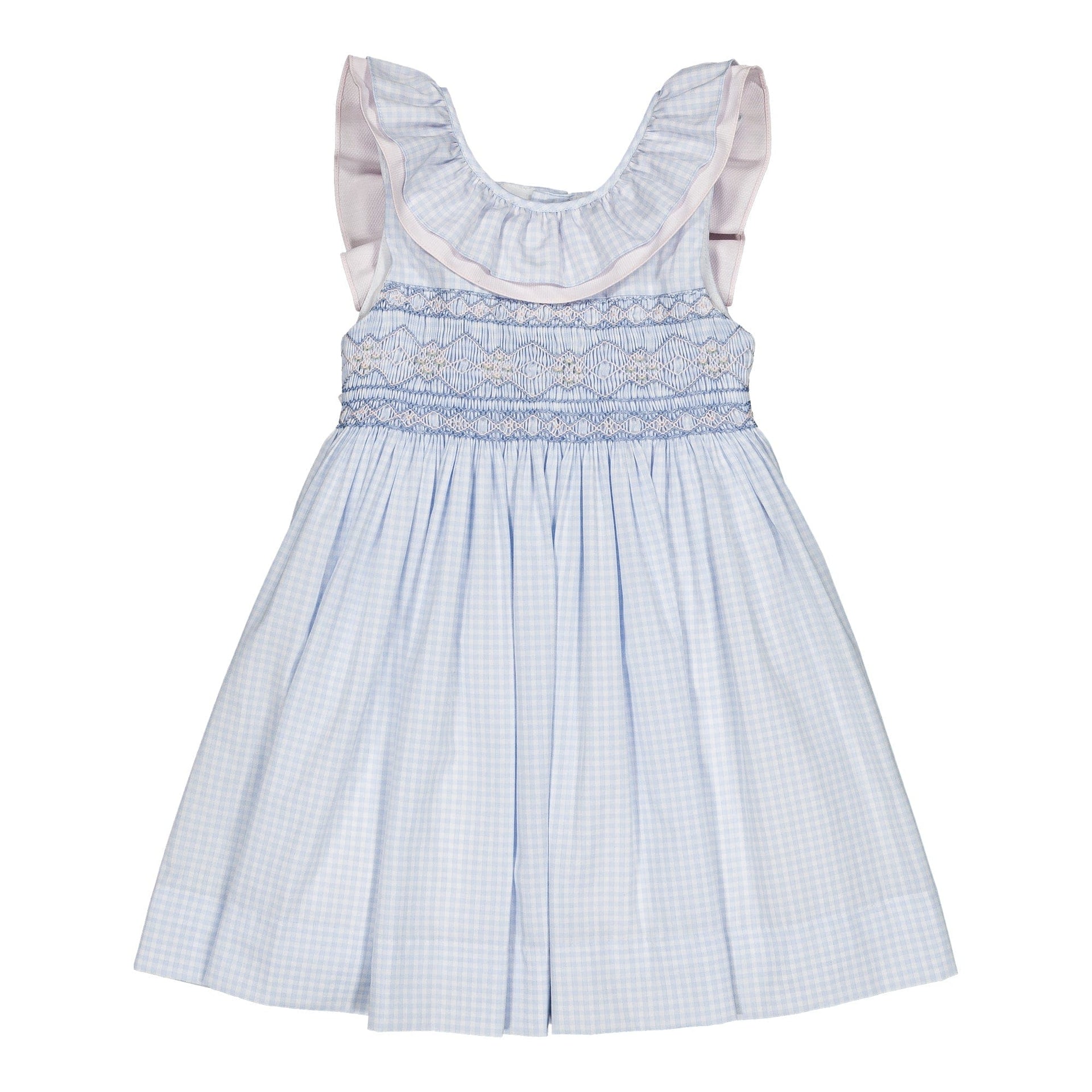 Mélina, smocked dress, in sky blue small gingham Mélina, smocked dress, in sky blue small gingham