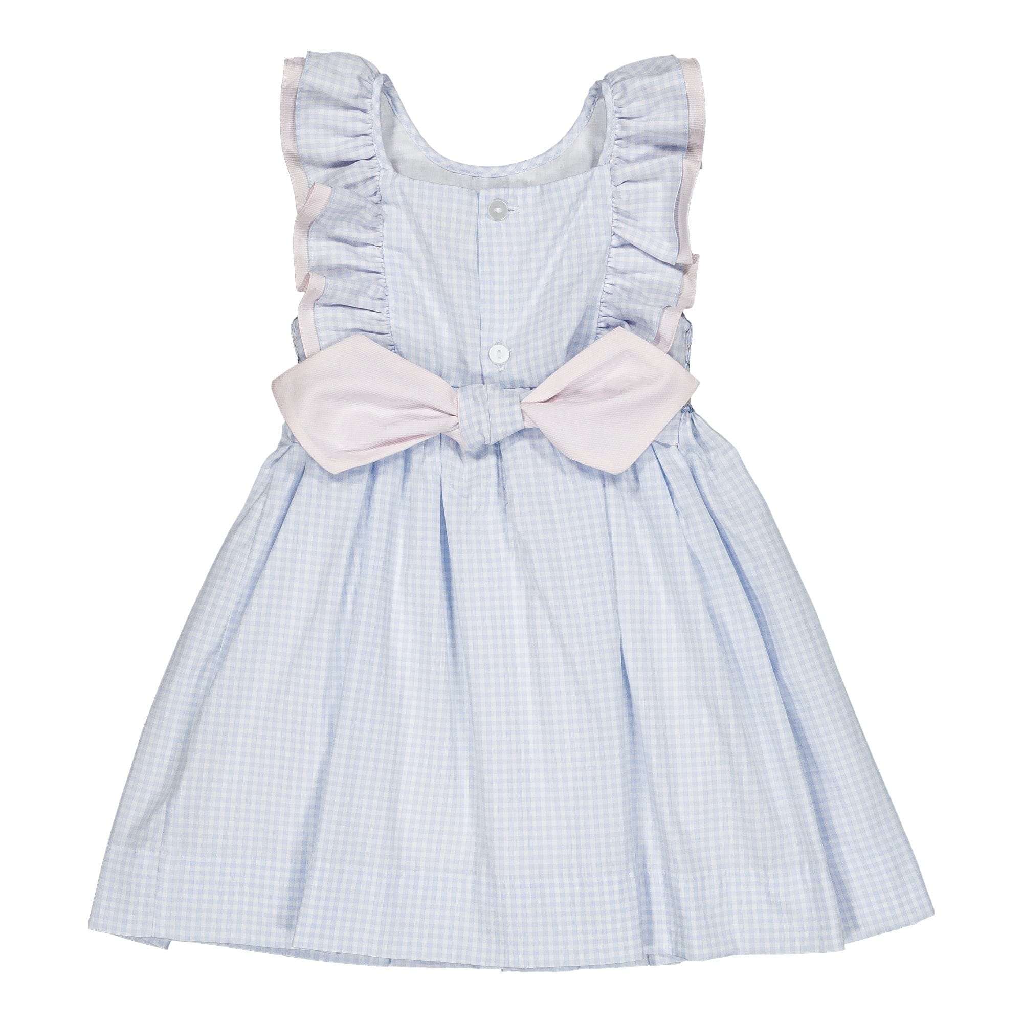 Mélina, robe smockée, en  petit vichy bleu ciel