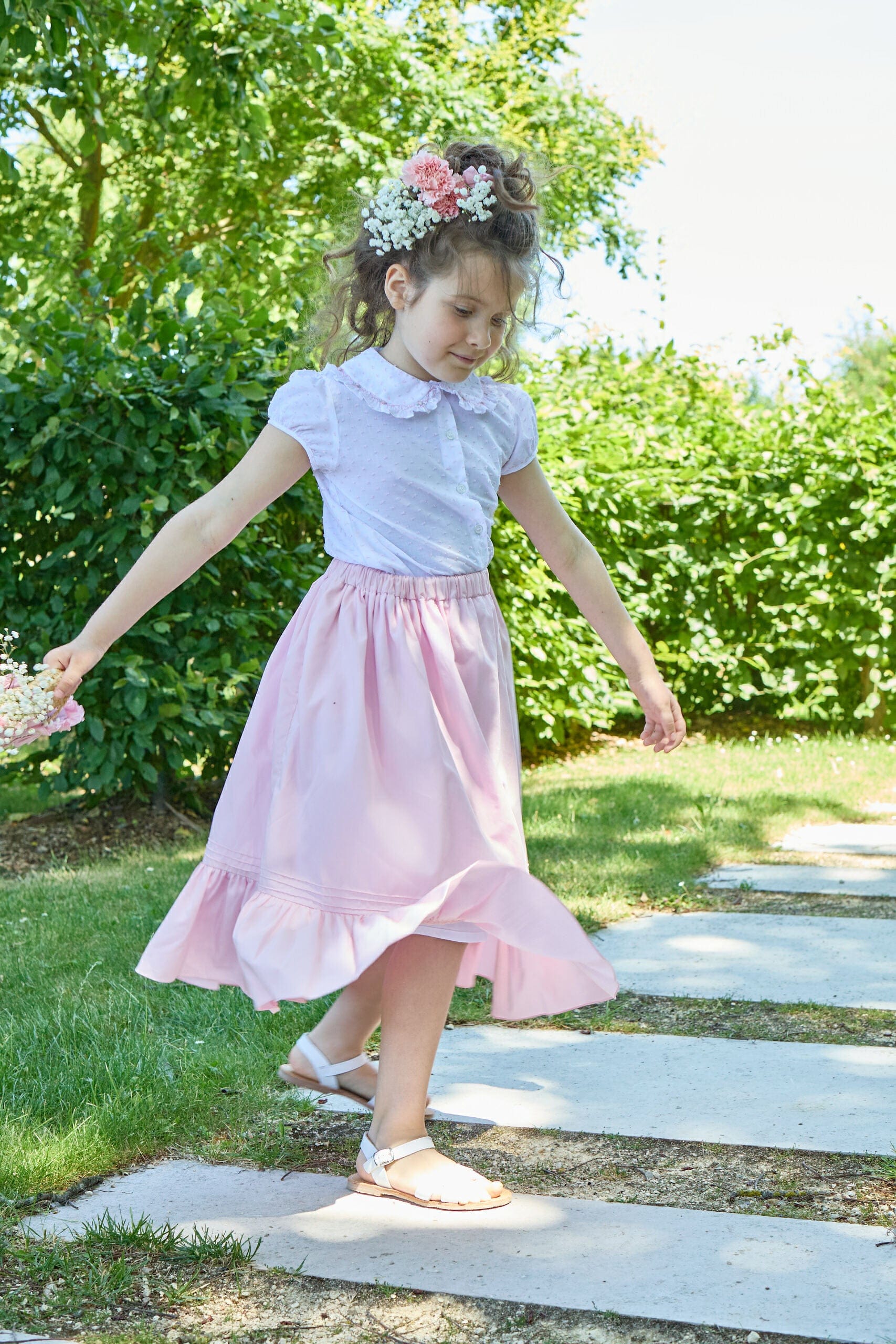 Mélissandre, midi skirt, in  Fairy Tale pink Poplin