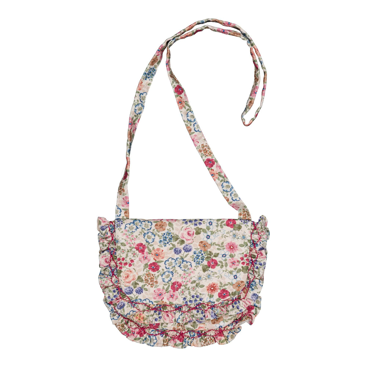 Mimosa, Sac à bandoulière smocké, à motif floral rose et framboise
