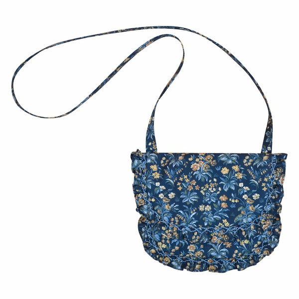 Mimosa, Sac bandoulière brodé, à petits volants smockés (19x16cm), en Liberty of London - Floral Fable