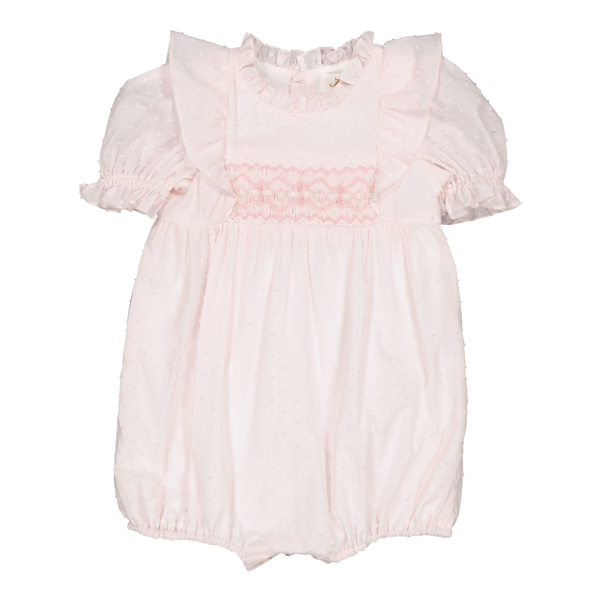 Nine, barboteuse smockée en plumetis rose poudrée