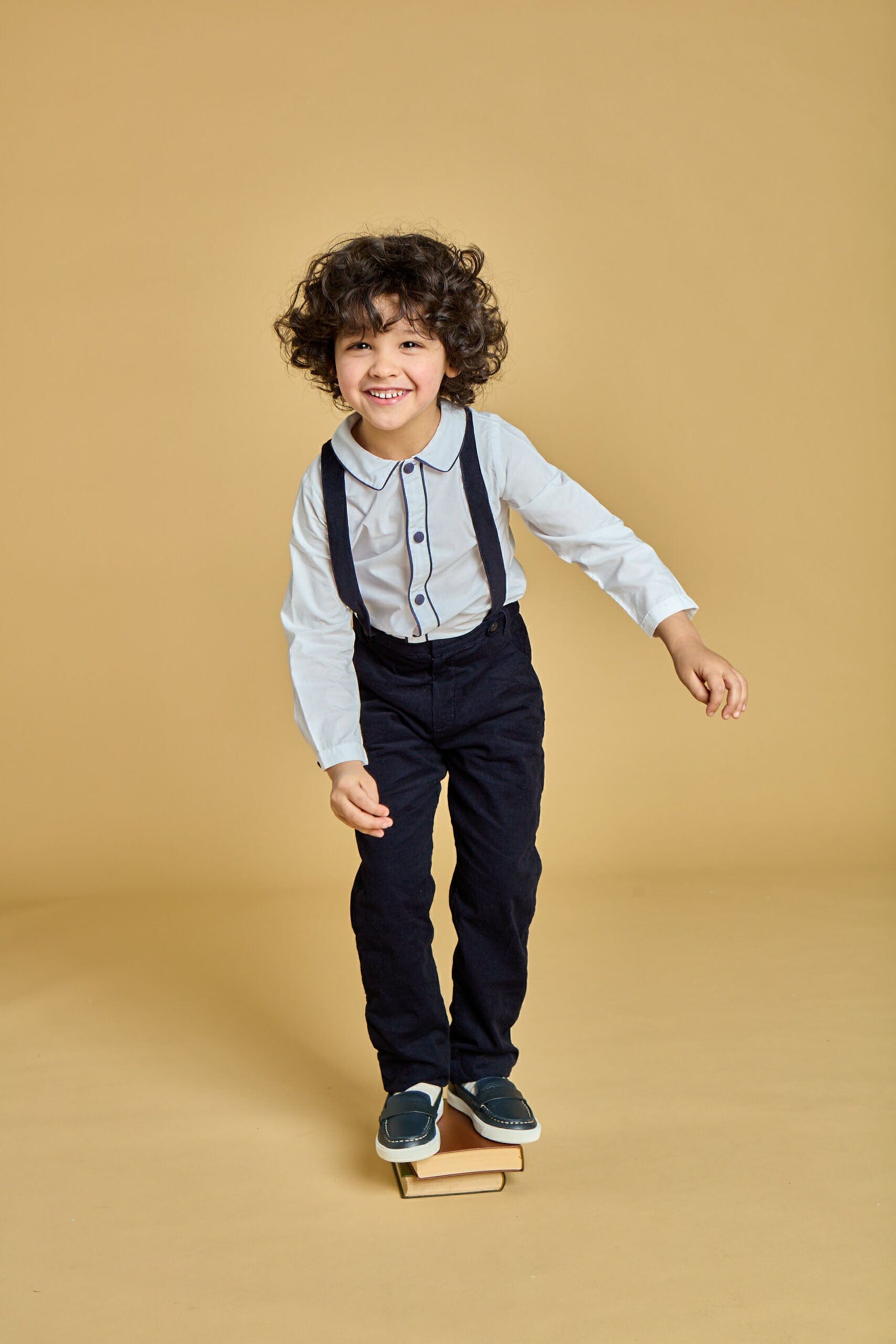 Noa, chemise garçon en popeline blanche passepoil marine