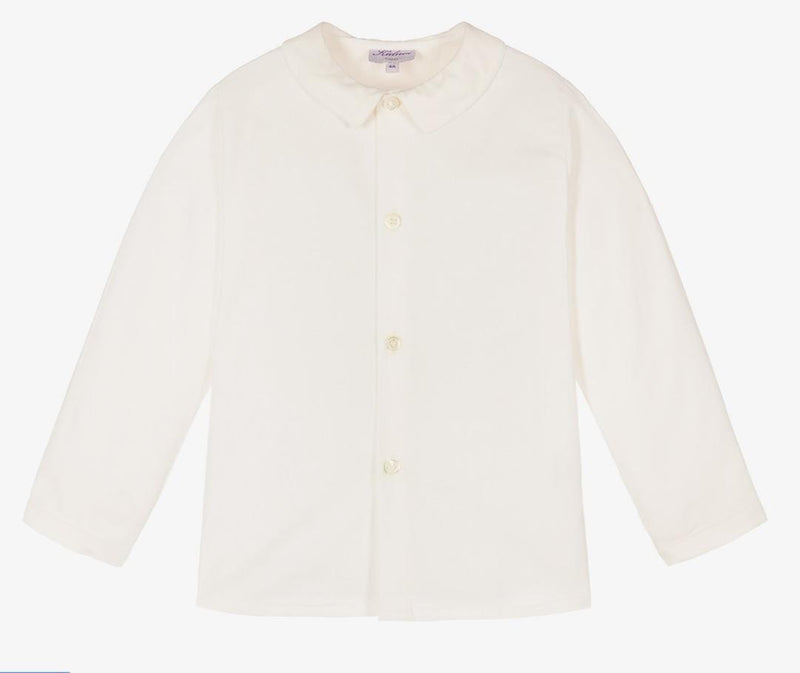 Noam, Chemise garçon manches longues, col mac milan, en Twill Bio écru - Noam, Boy's long-sleeved shirt, mac milan collar, in Organic off white Twill