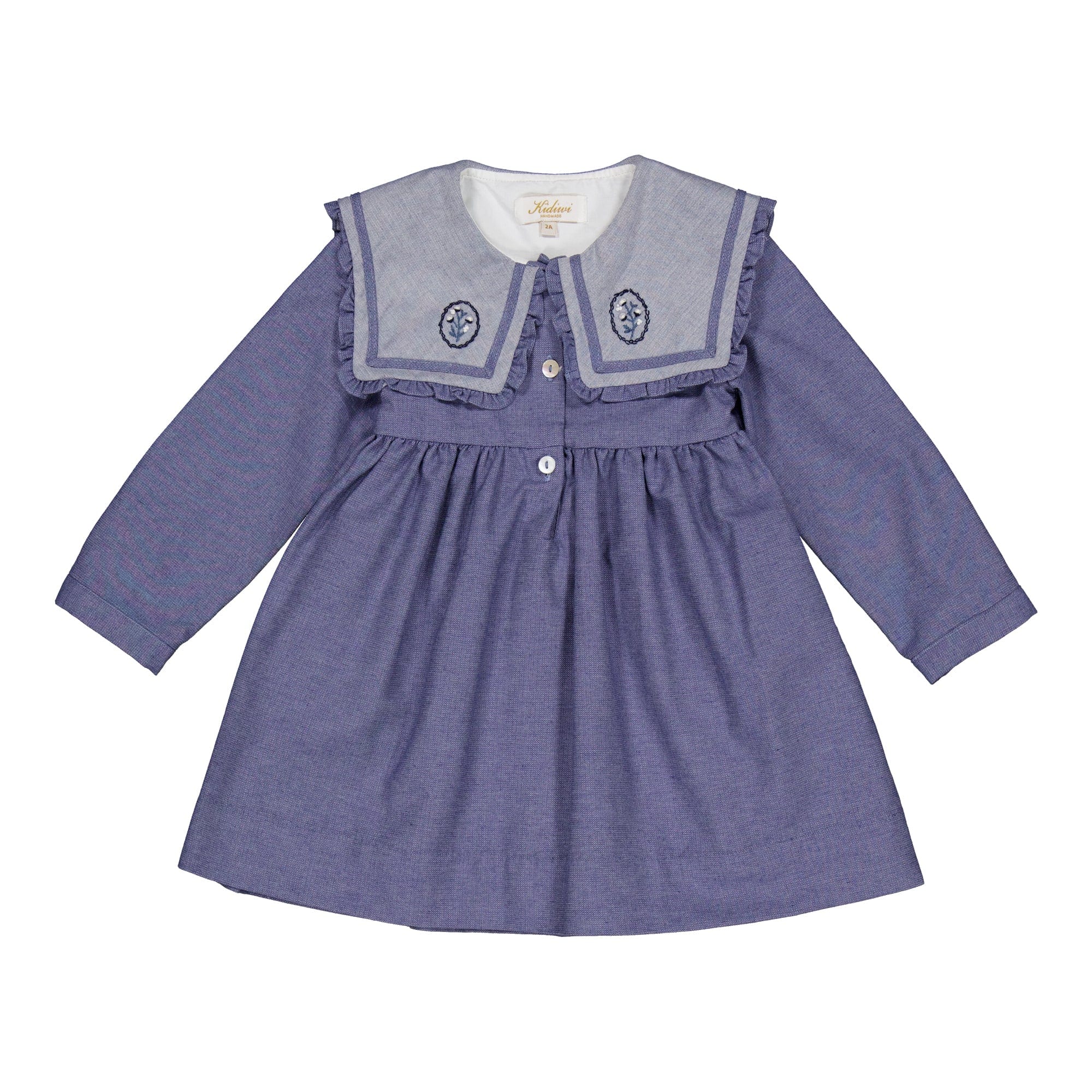 Paola, robe brodée à chevrons bleu denim