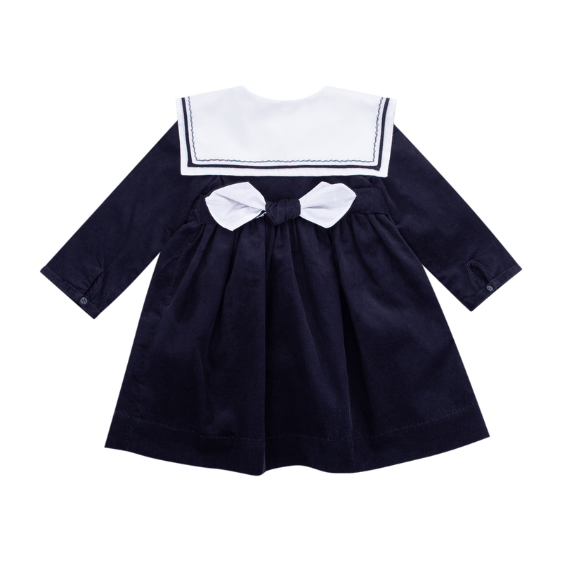 Paola, Robe en velours milleraie marine
