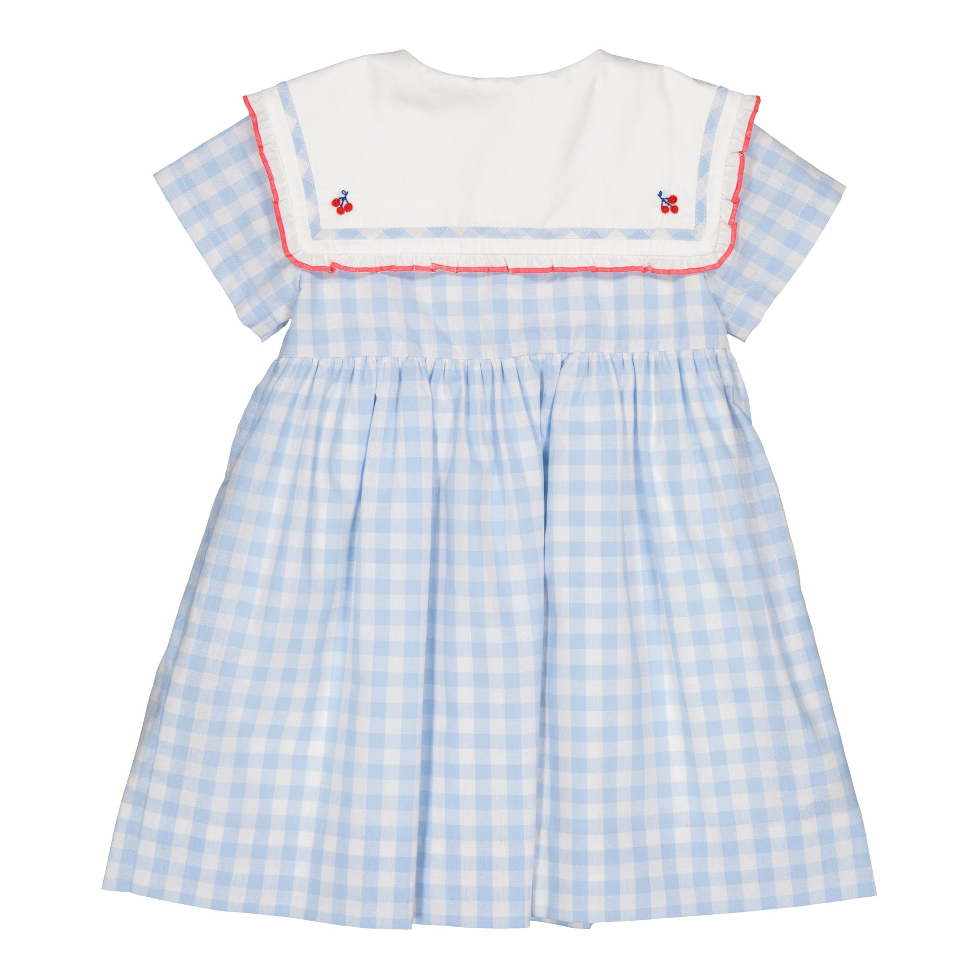 Paolina, robe brodée en vichy bleu clair de 10 mm